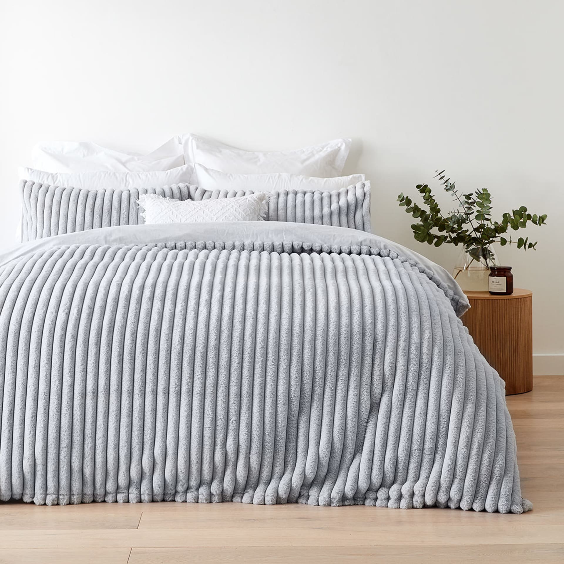 Jayden Faux Fur Quilt Cover Set Queen Bed, Grey Kmart