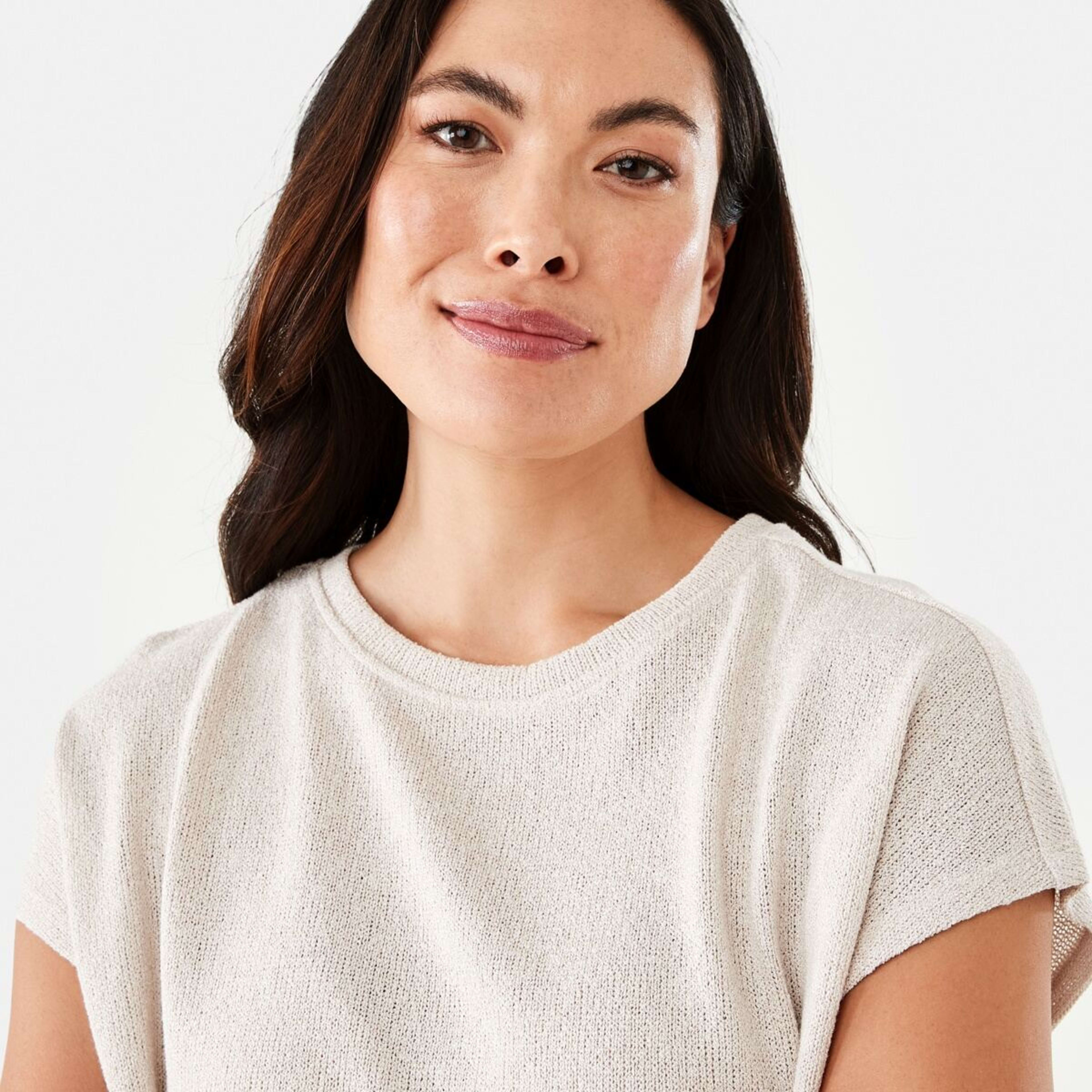 4 Short Sleeve Textured Extended Sleeve Top Nat Beige, 4 of 6