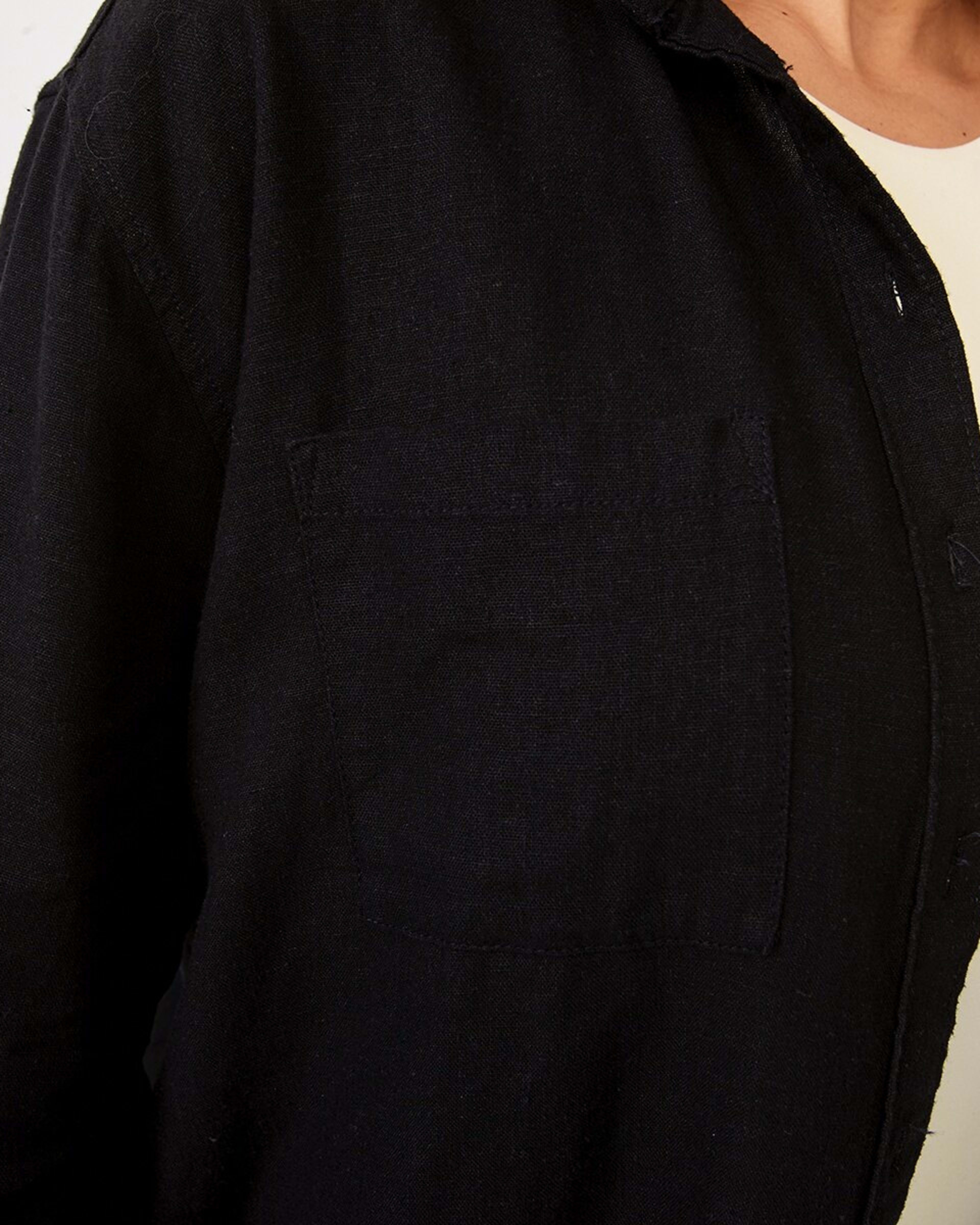 8 Long Sleeve Linen Blend Shirt Black, 8 of 9