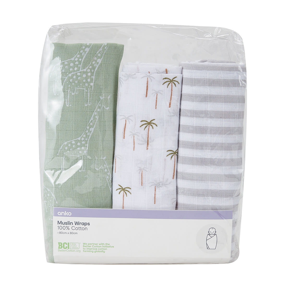 3 Pack Muslin Wraps Jungle Kmart