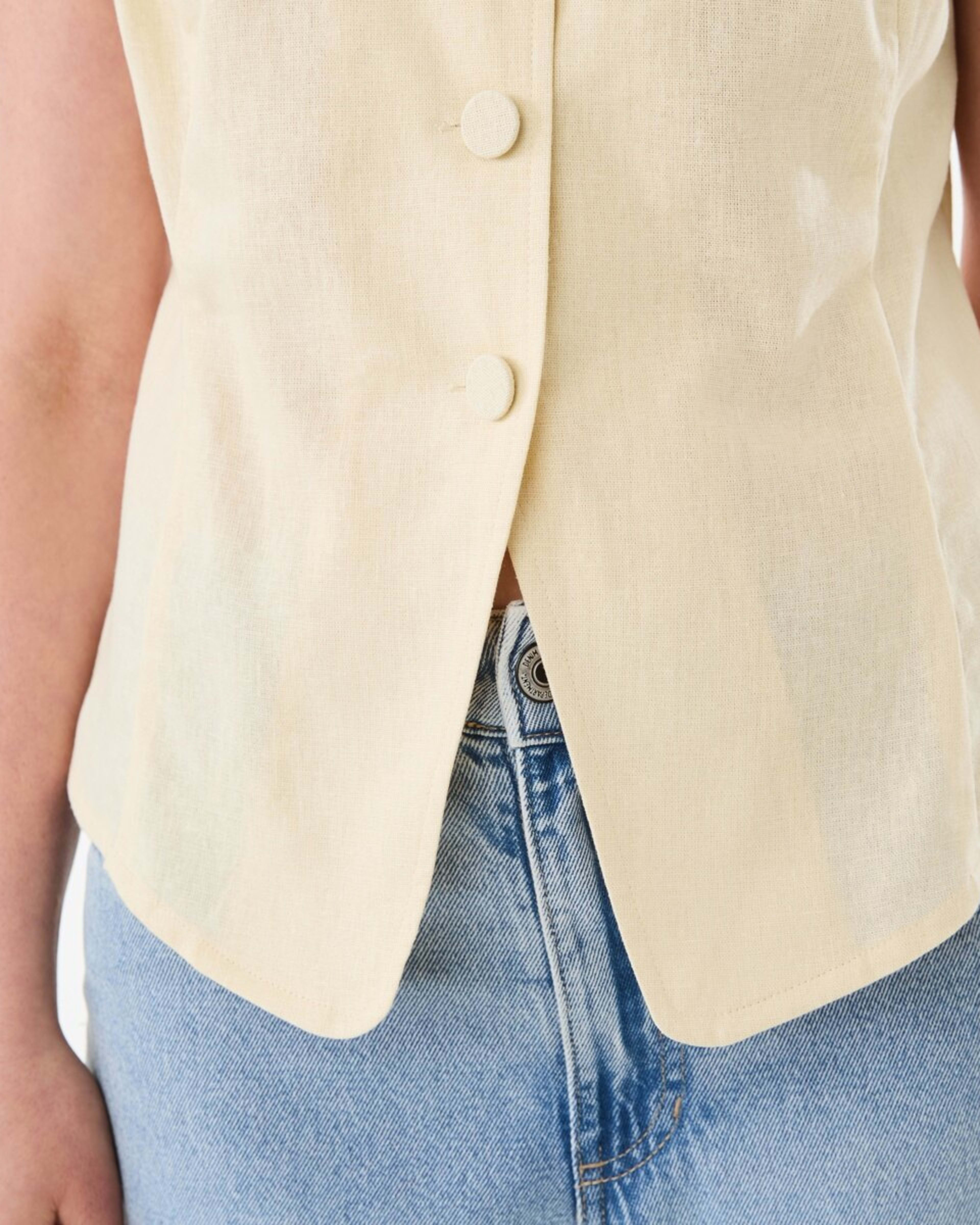 6 Sleeveless Crew Neck Linen Blend Waistcoat Ylw Straw, 6 of 6