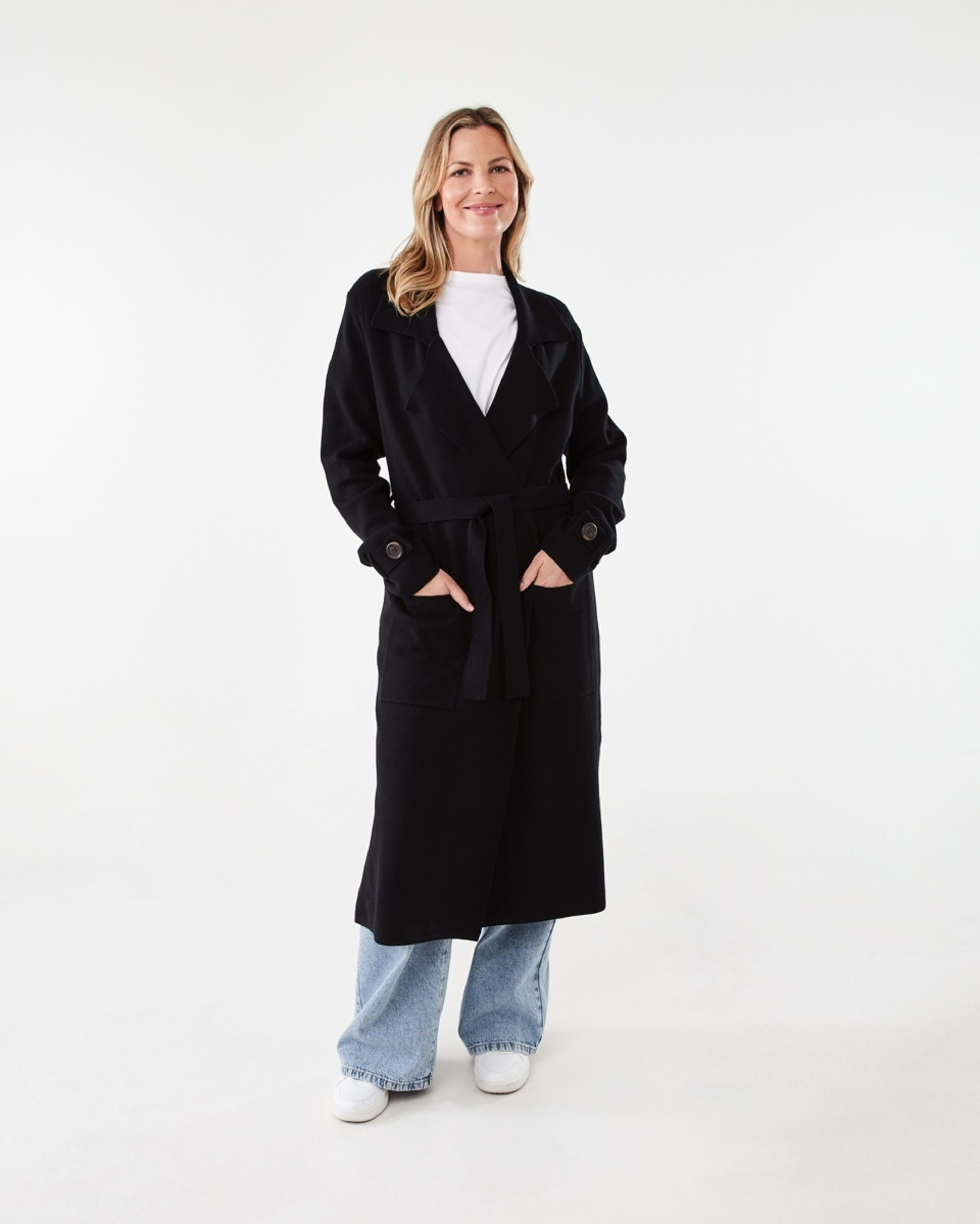 2 Trench Coatigan Black, 2 of 8