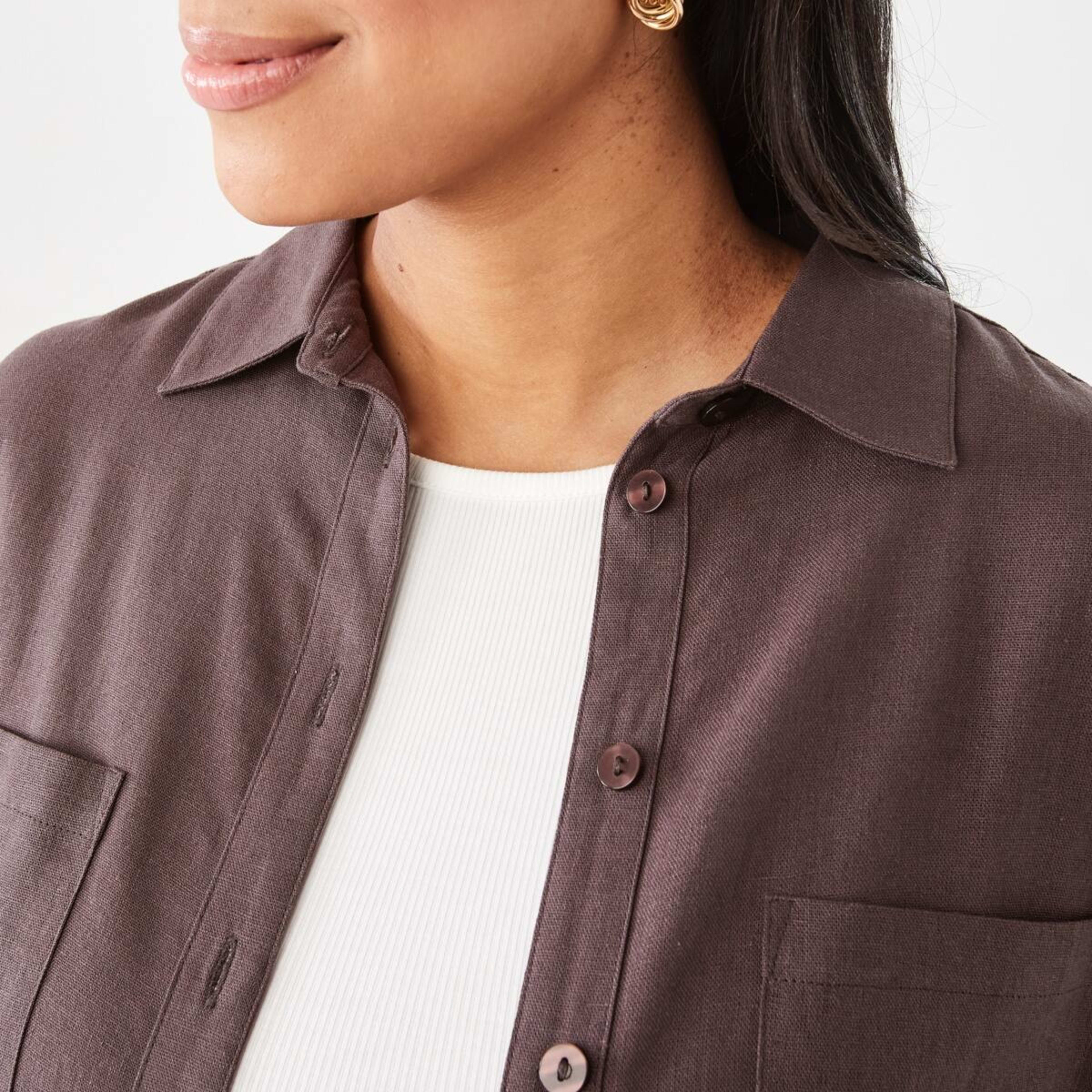 7 Long Sleeve Linen Blend Shirt Espresso, 7 of 11