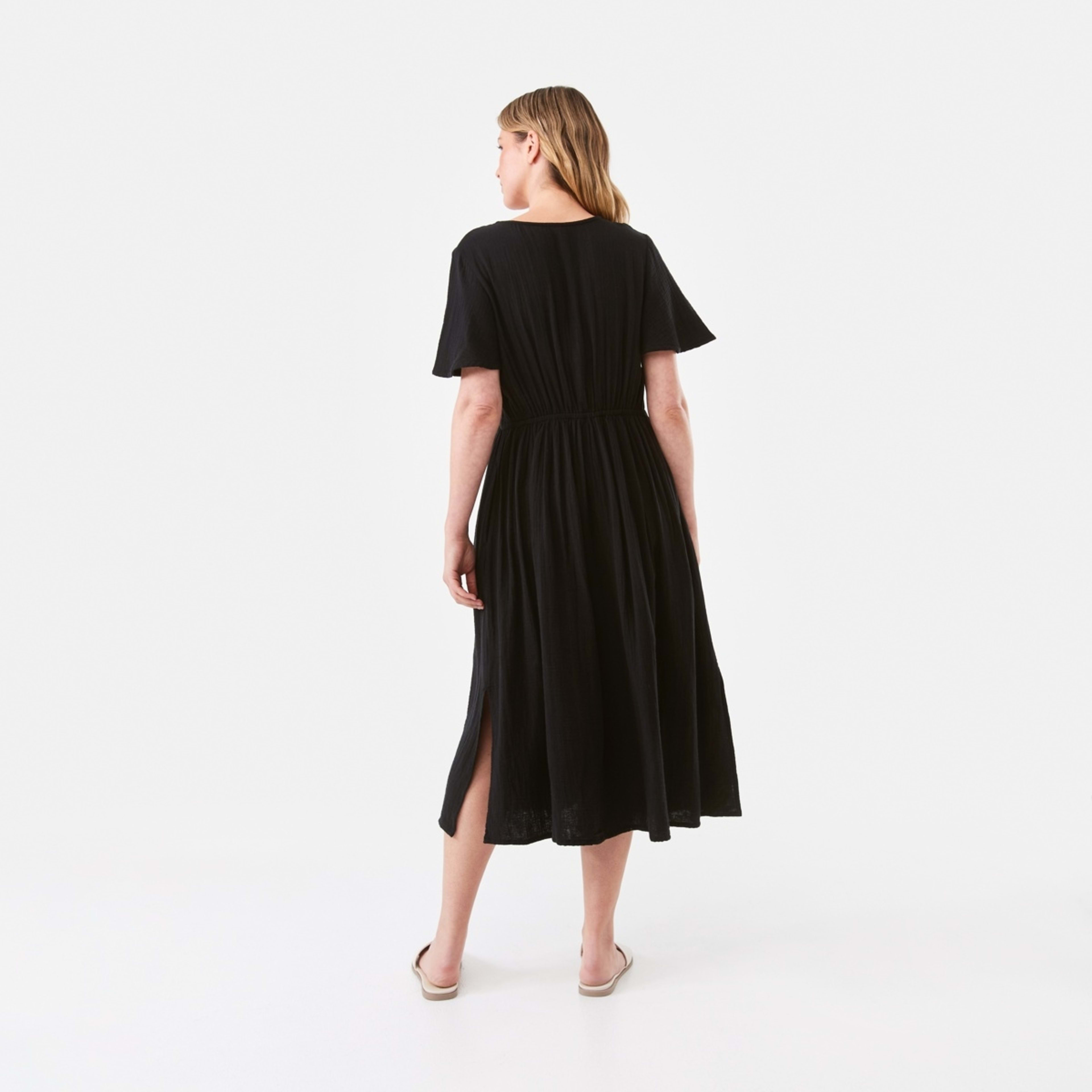 3 Short Sleeve Twist Front Midi Dress Black, 3 of 6