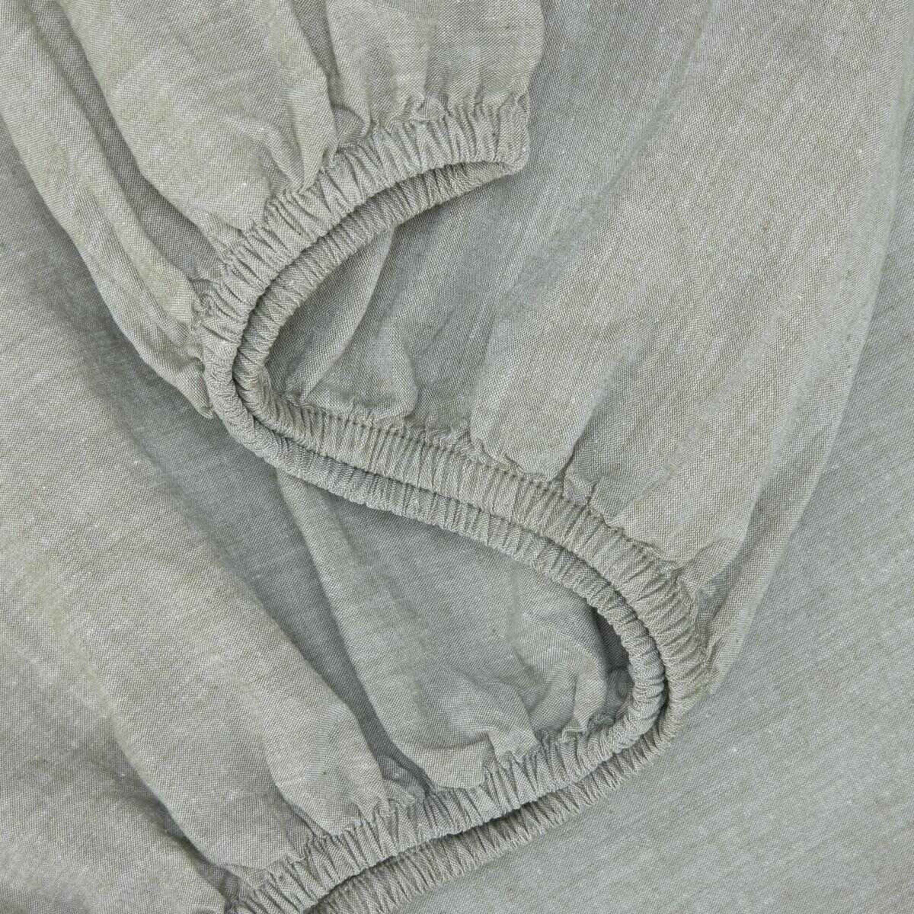 3 Stonewashed Chambray Cotton Sheet Set - Double Bed, Sage, 3 of 7