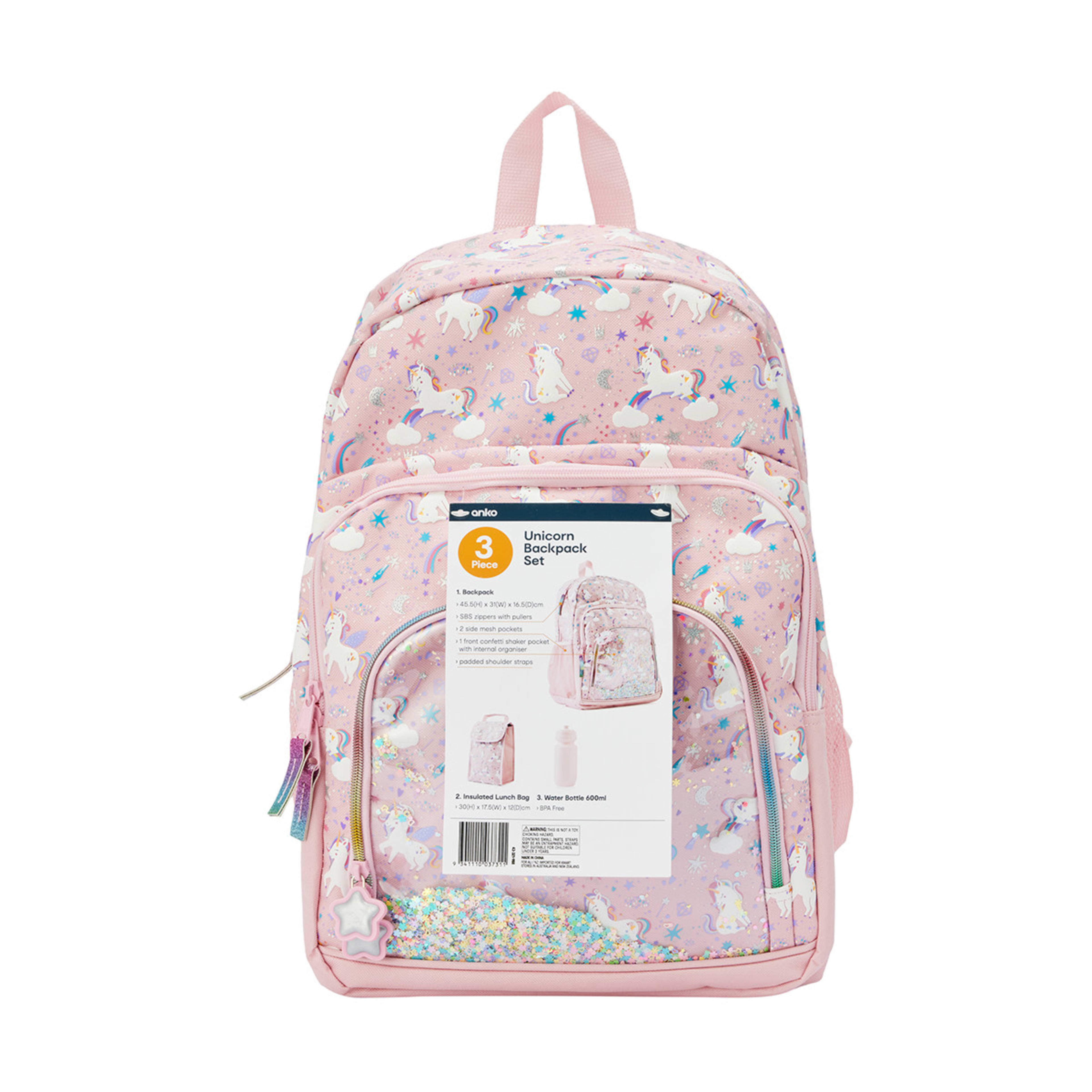 3 Piece Unicorn Backpack Set Kmart