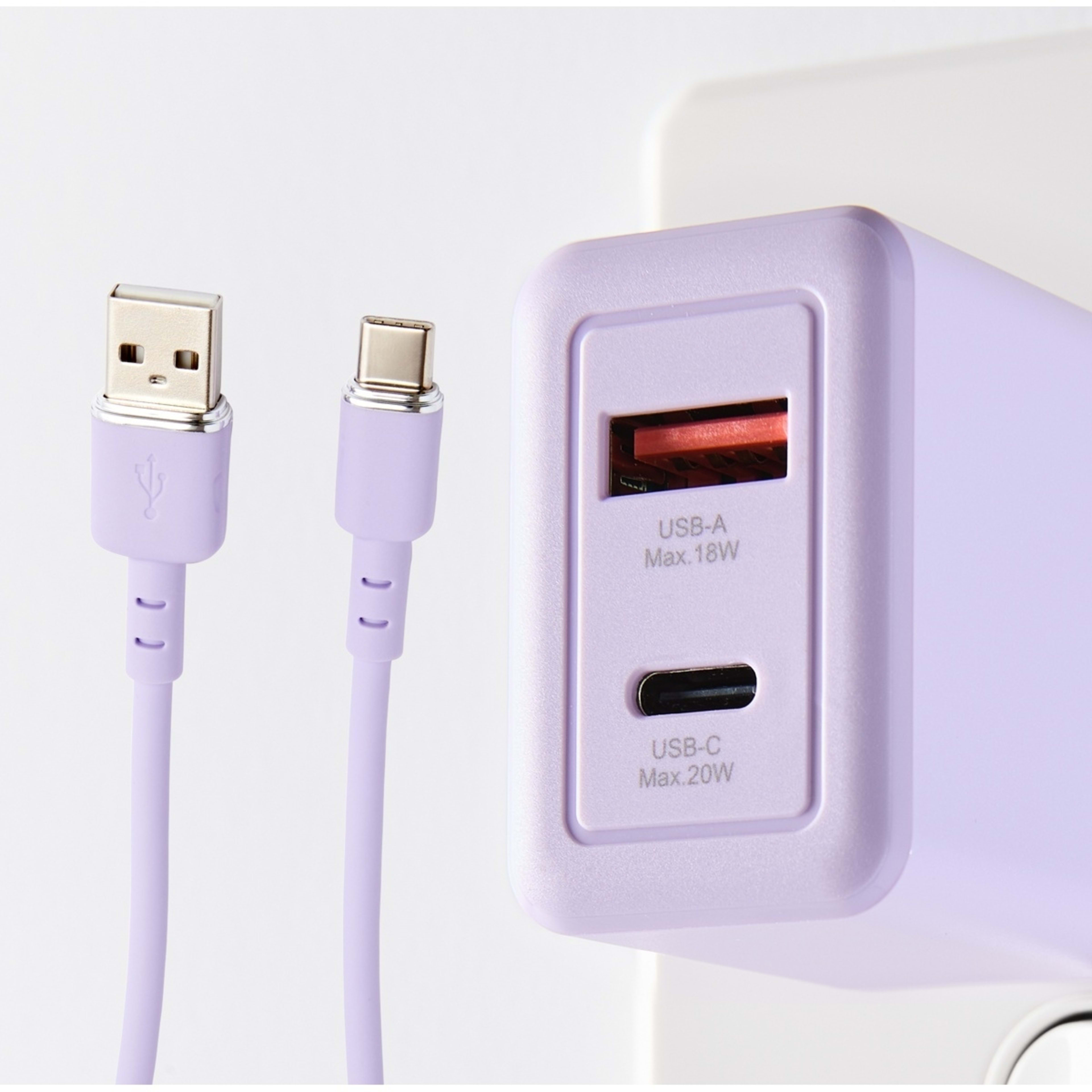 7 Wall USB Charger with USB-A to USB-C - Purple, 7 of 7