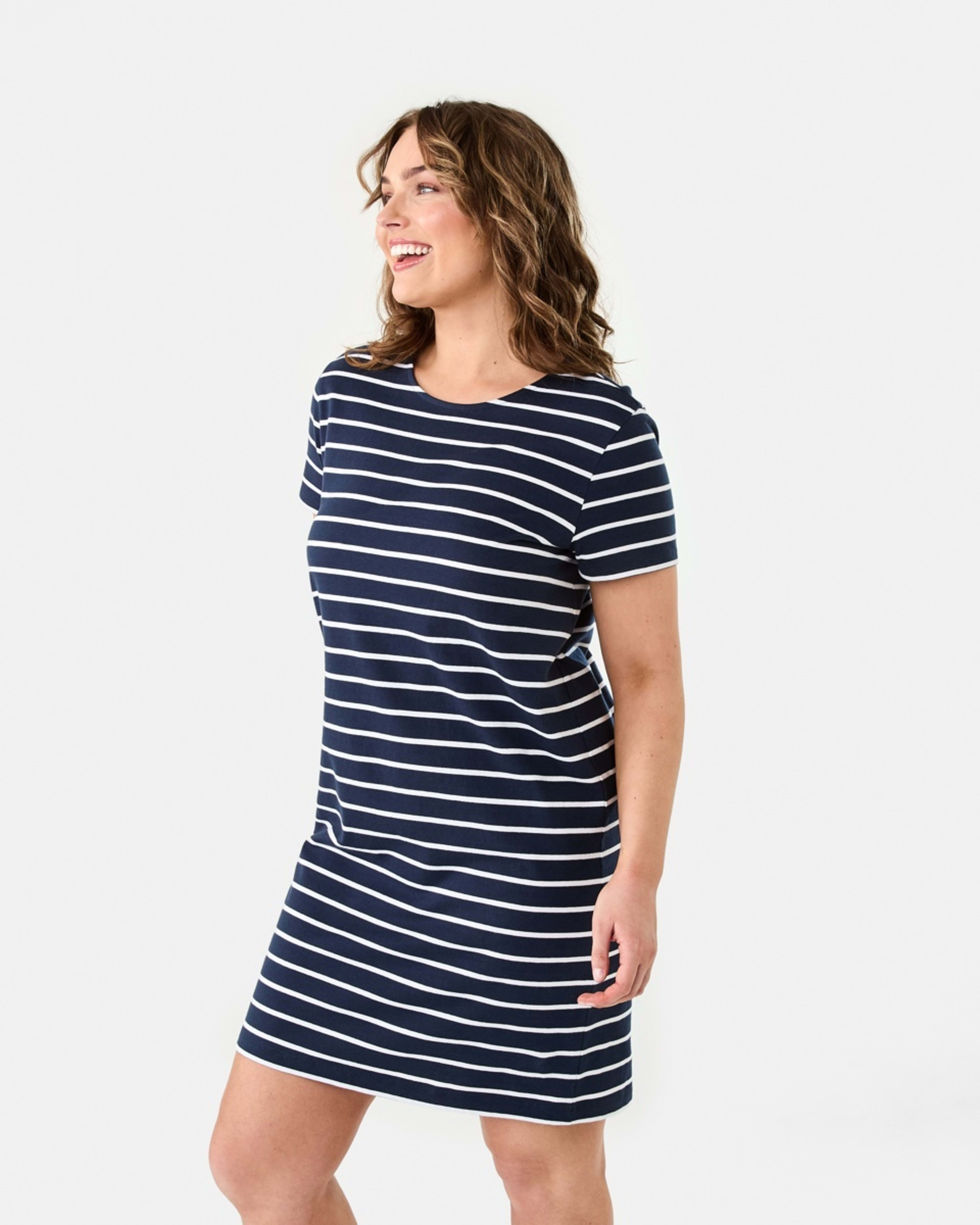 3 Short Sleeve Relaxed T-shirt Mini Dress STRIPE NAVY BLAZER, 3 of 7