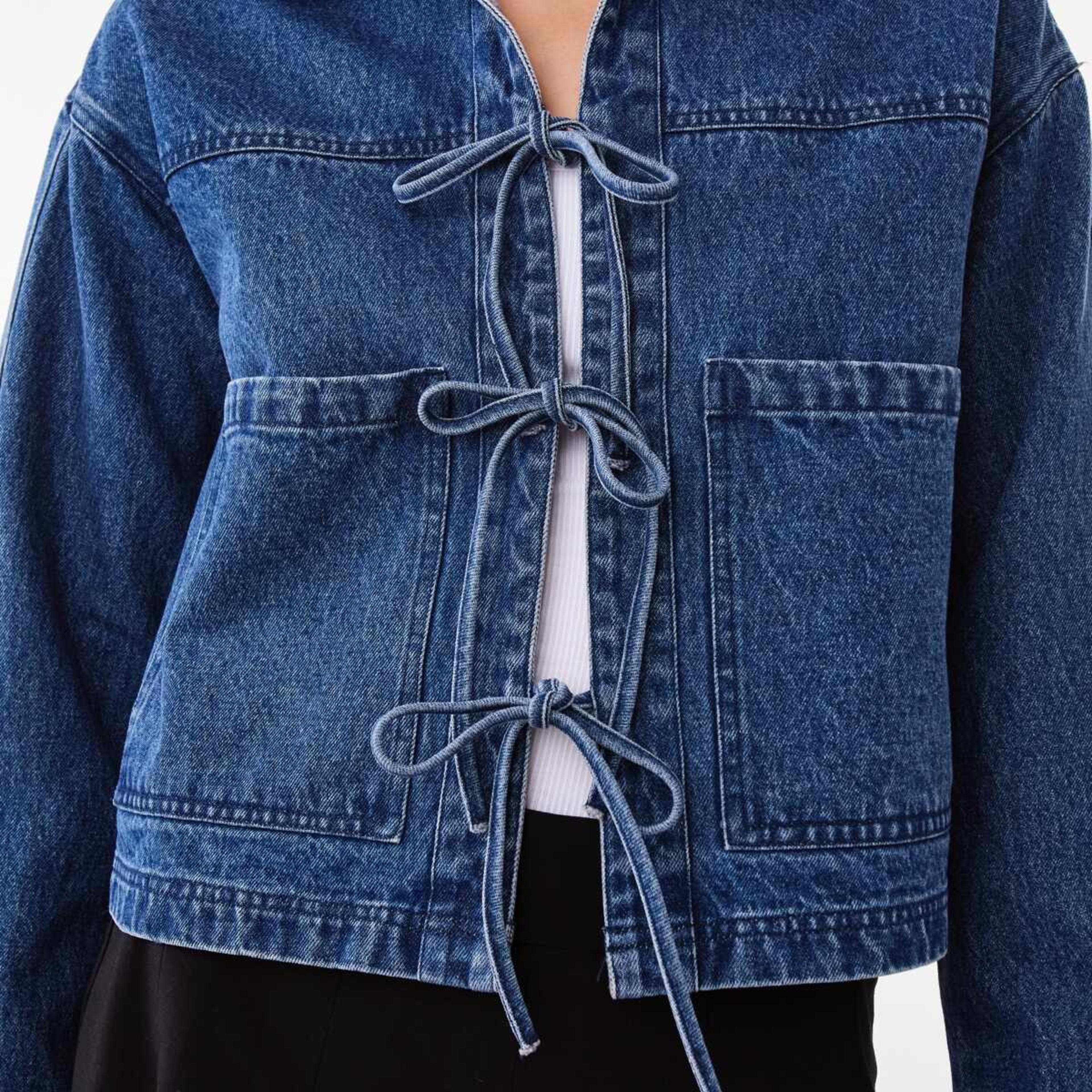 9 Tie Front Denim Jacket Dark Wash, 9 of 10