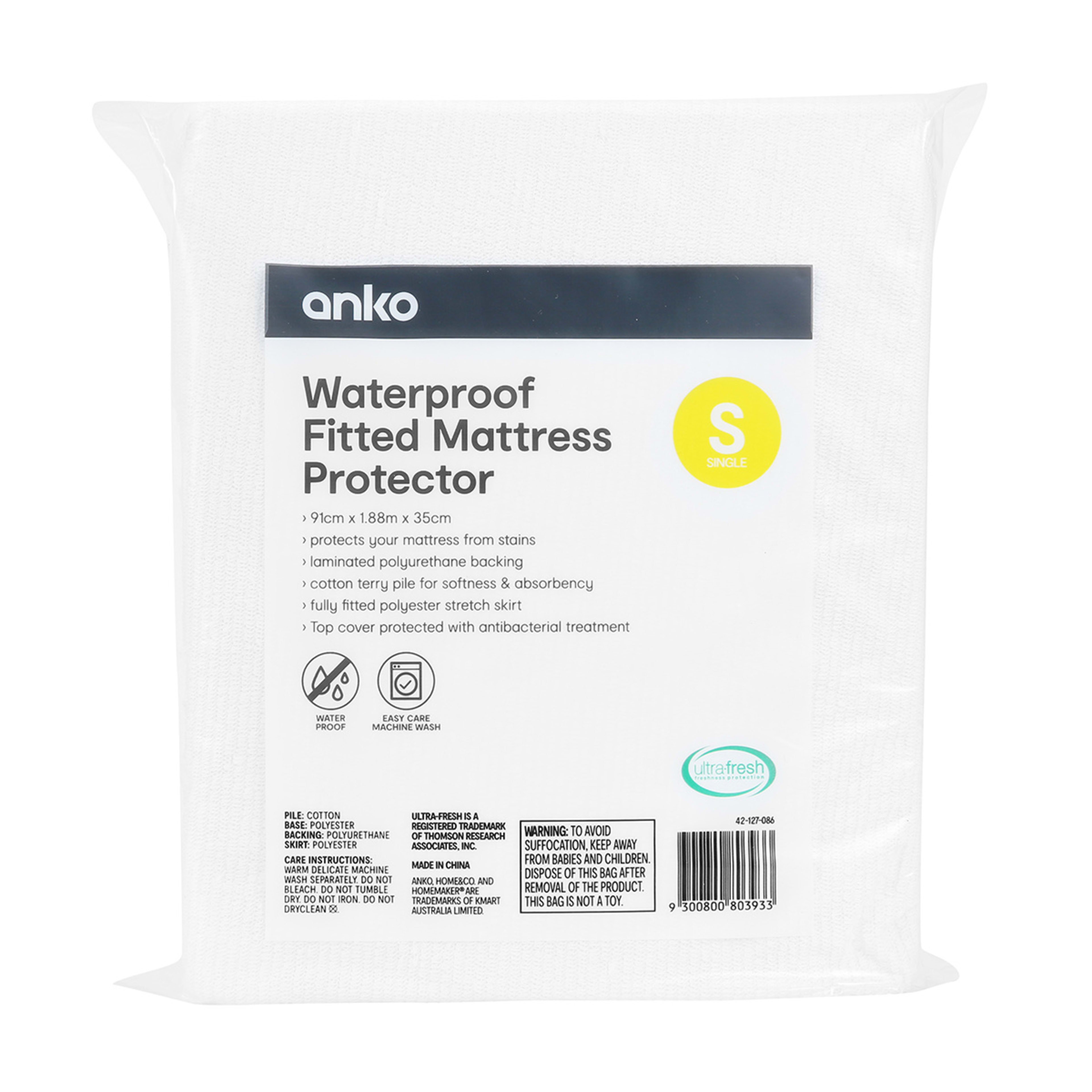 Waterproof Fitted Mattress Protector Single Bed, White Kmart
