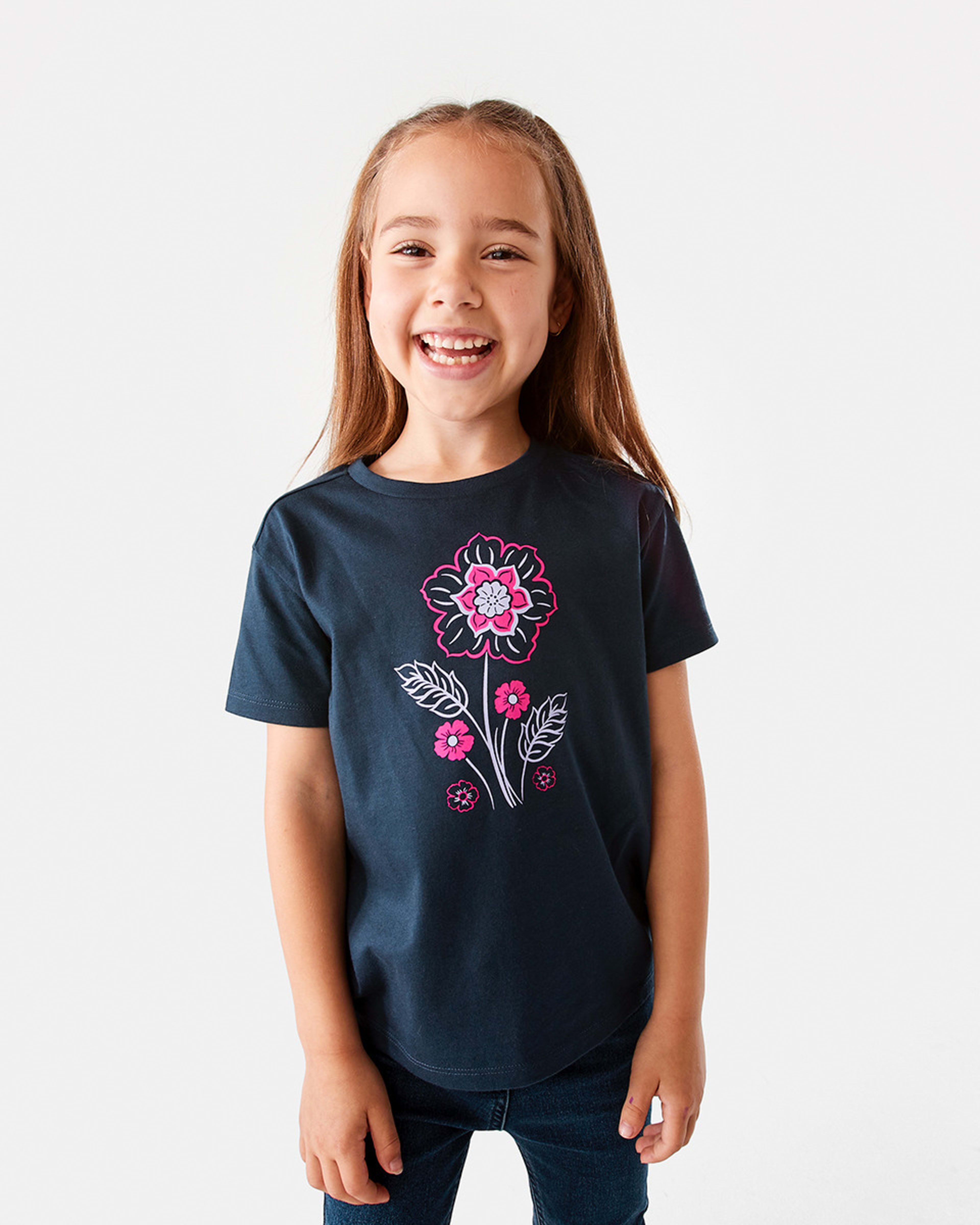 1 Short Sleeve Chest Print T-shirt Flower, 1 of 8