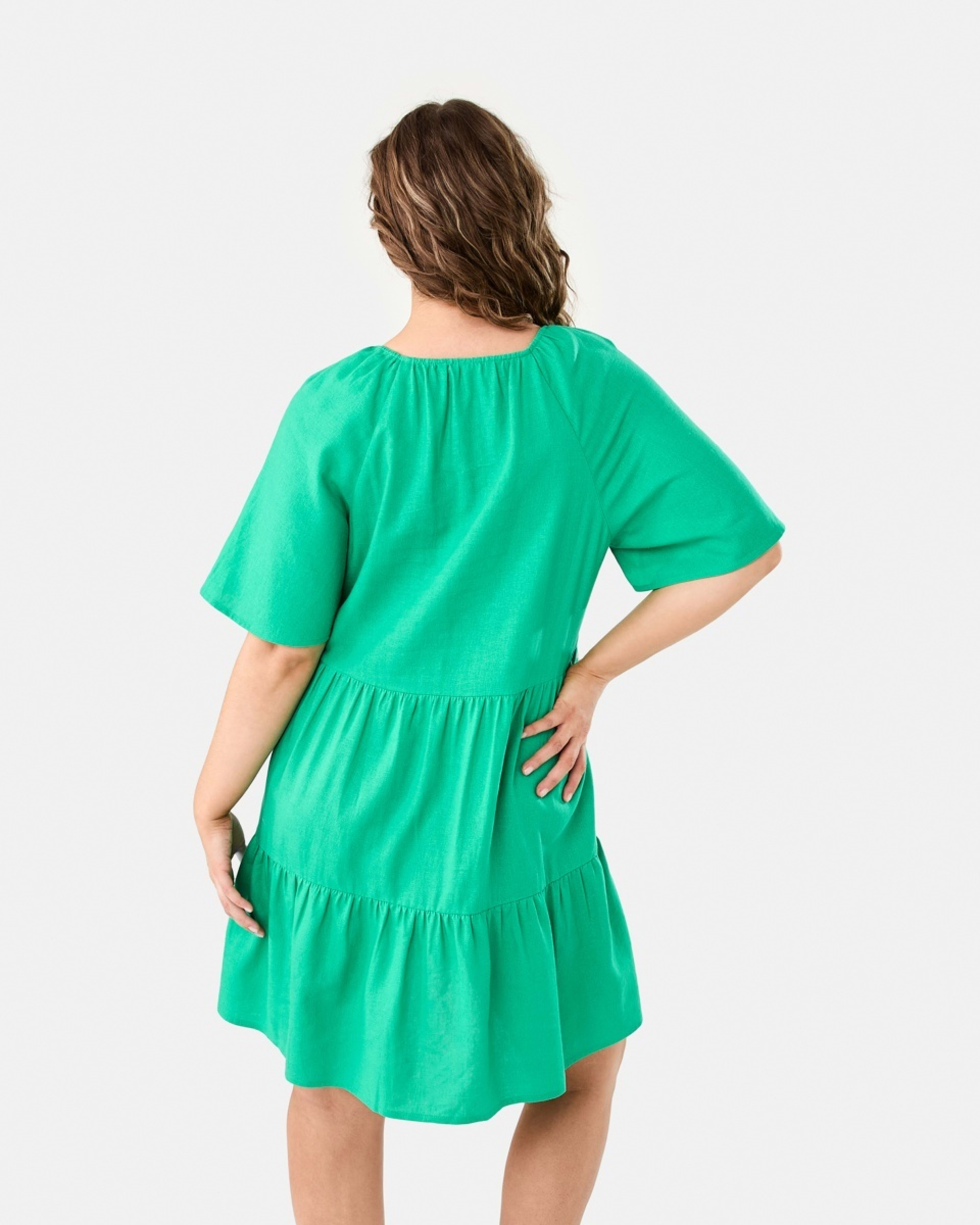 4 Short Sleeve Linen Blend Tiered Mini Dress SIMPLY GREEN, 4 of 10
