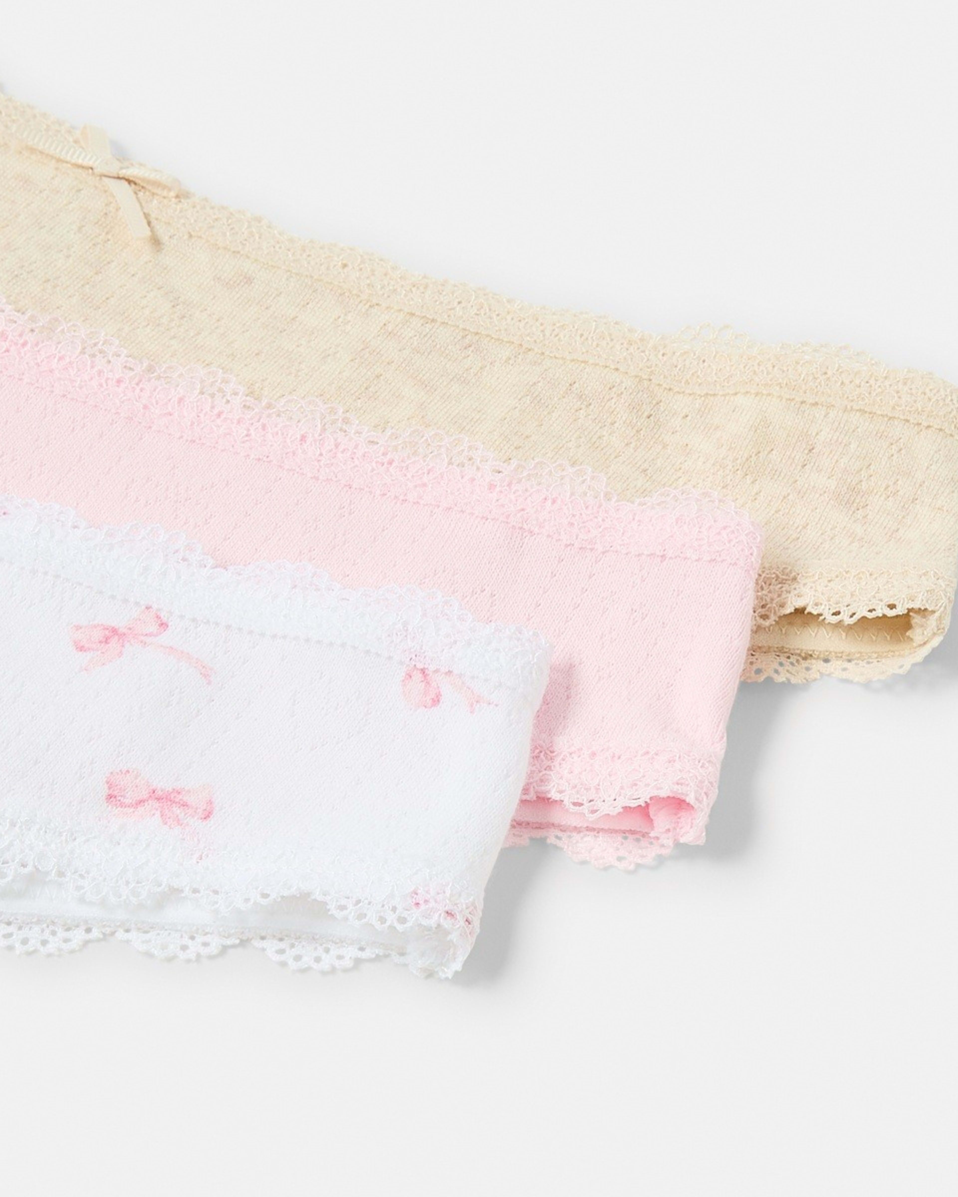 3 3 Pack Pointelle G-String Briefs Pink Bows, 3 of 9