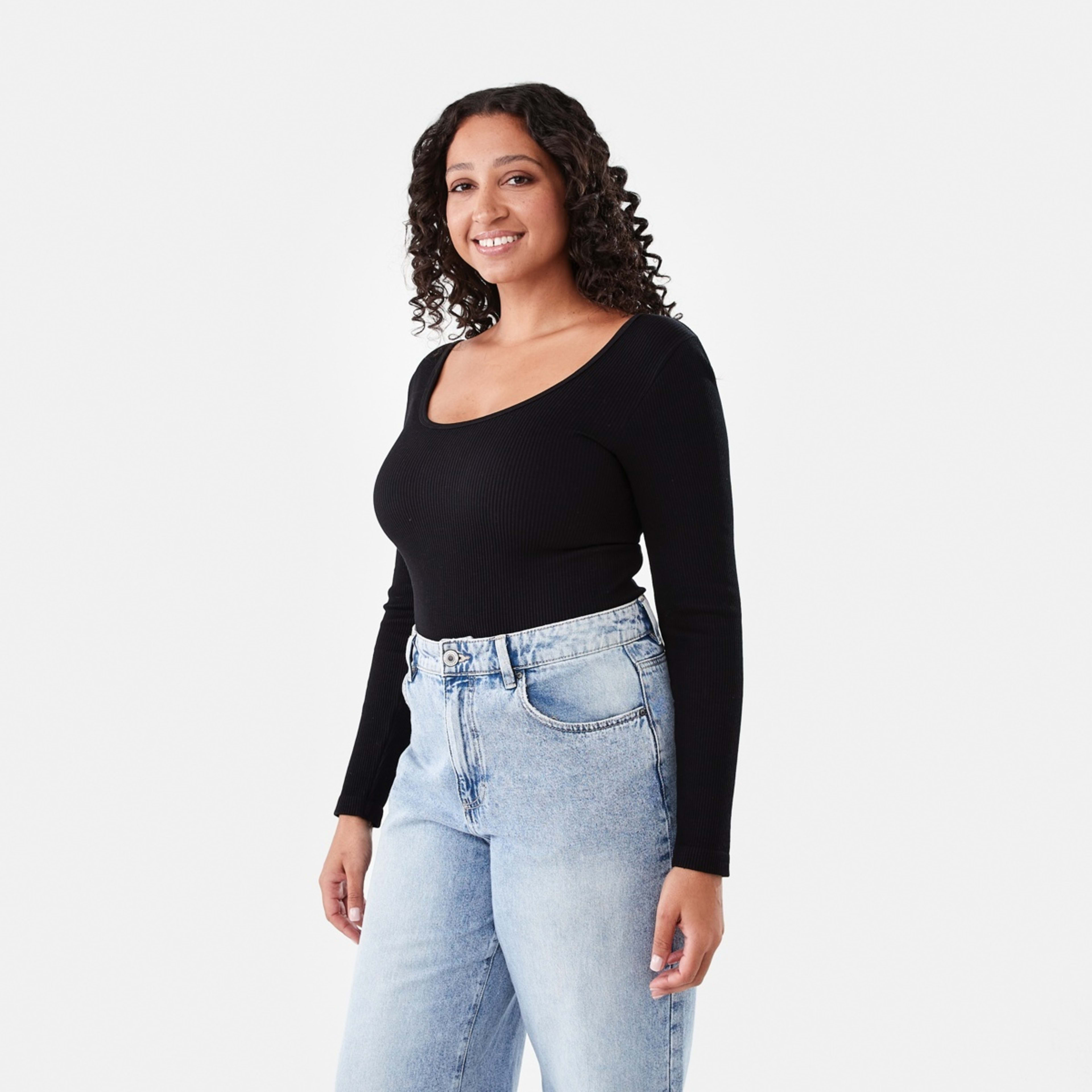 2 Long Sleeve Soft Rib Bodysuit Black, 2 of 7