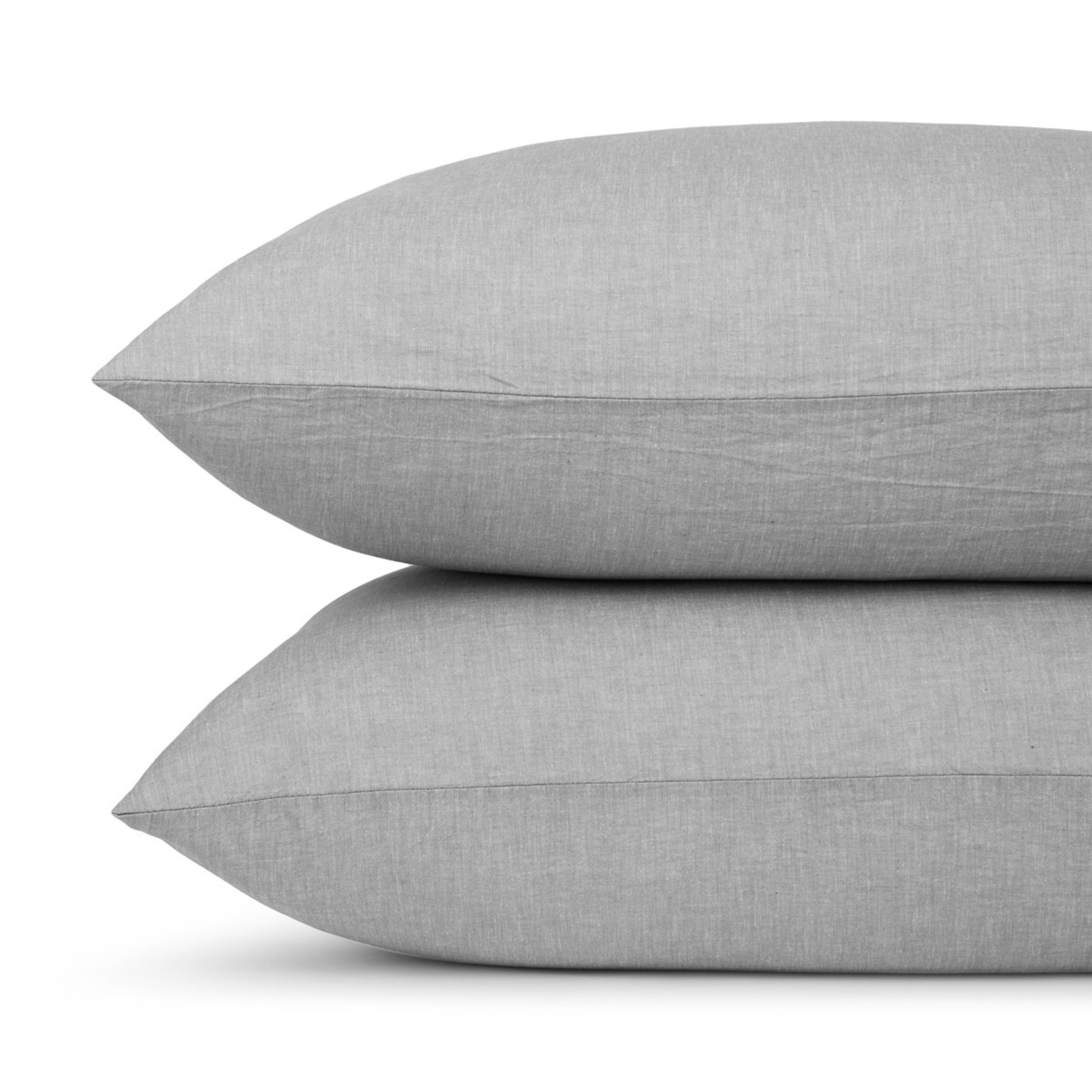 2 Stonewashed Chambray Cotton Sheet Set - Double Bed, Grey, 2 of 7
