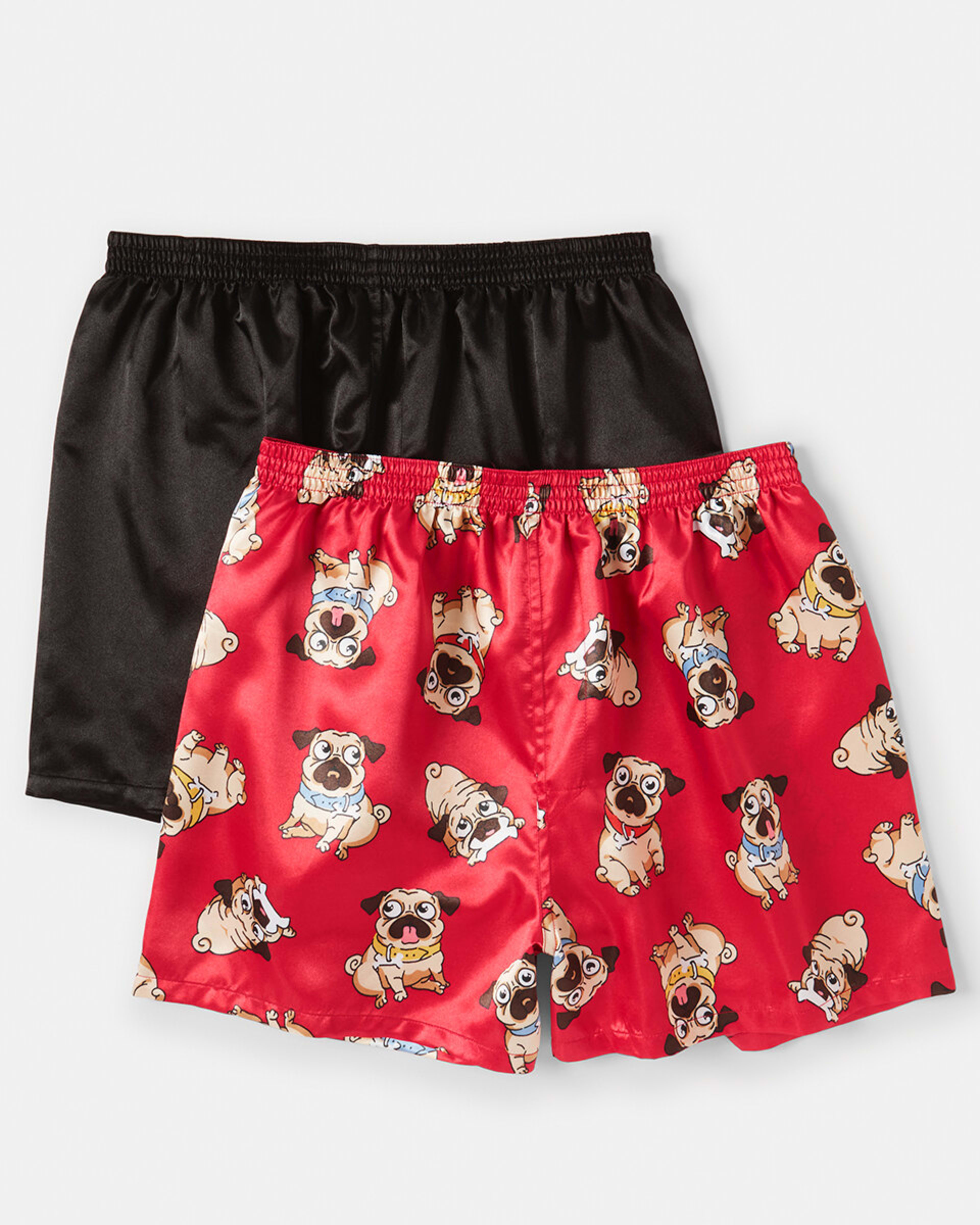 1 2 Pack Satin Boxers Pug Life