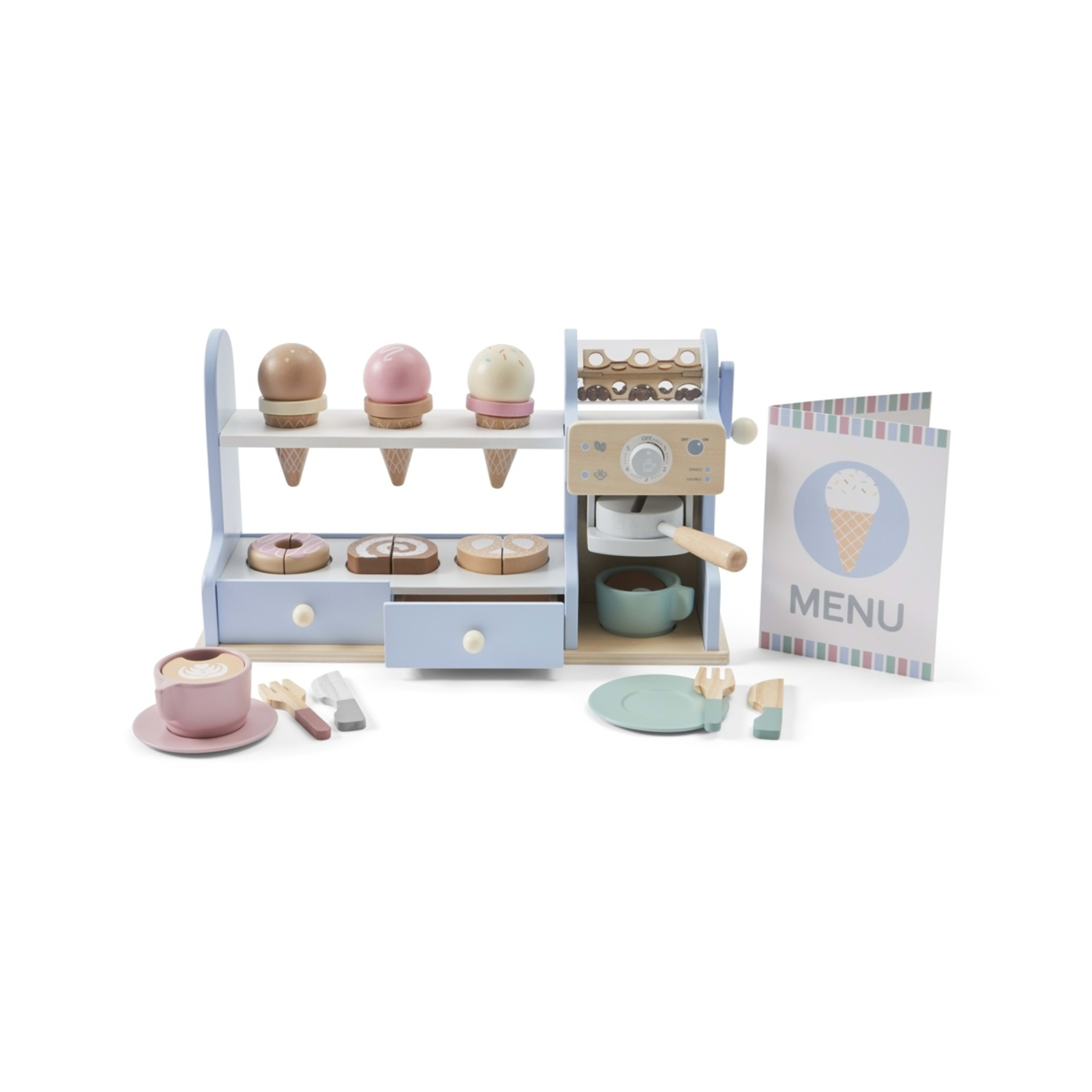 3 47 Piece Wooden Ice Cream and Coffee Shop Playset, 3 of 10