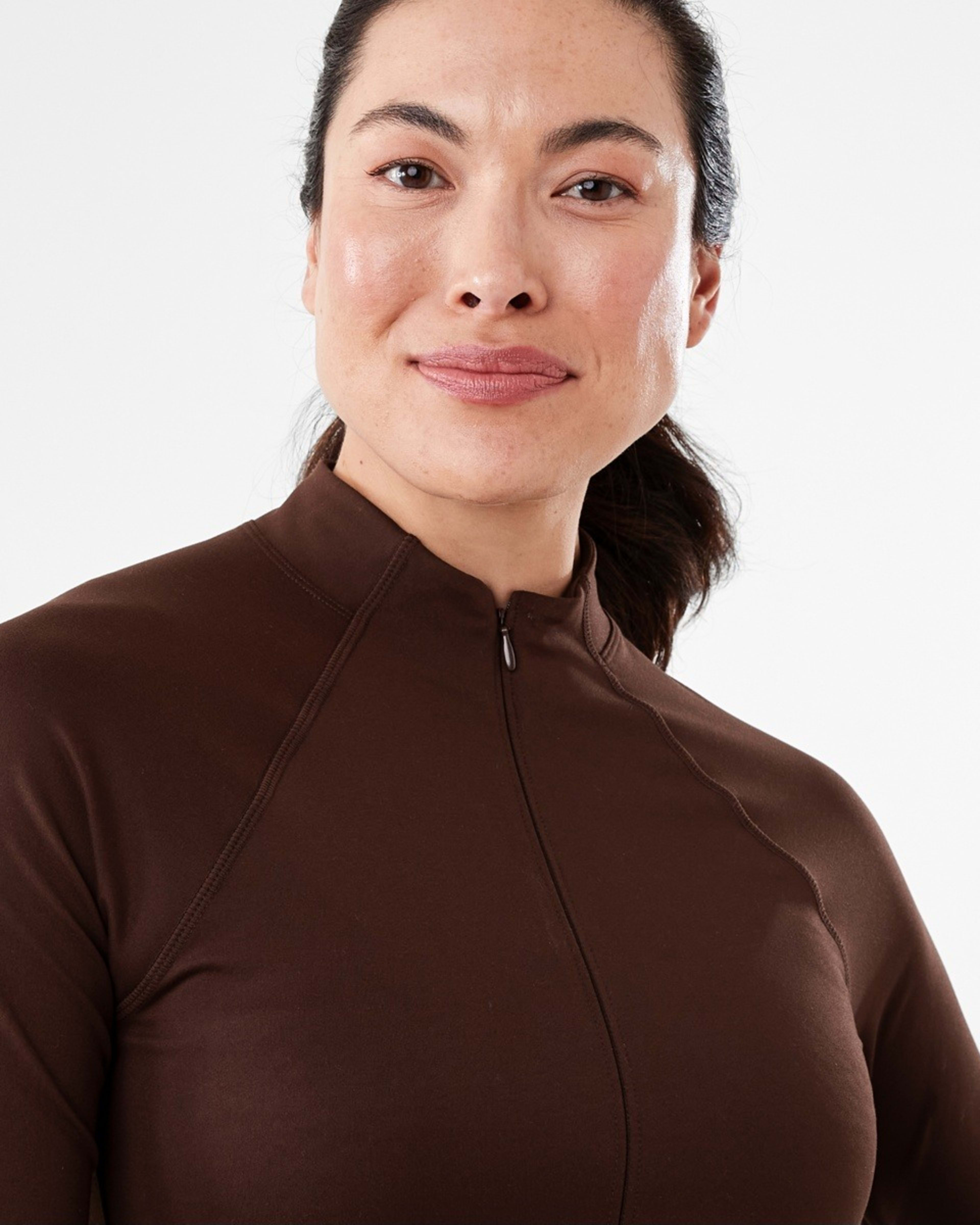 4 Active Womens Long Sleeve 1/4 Zip Ultrasoft Top Chocdream, 4 of 5