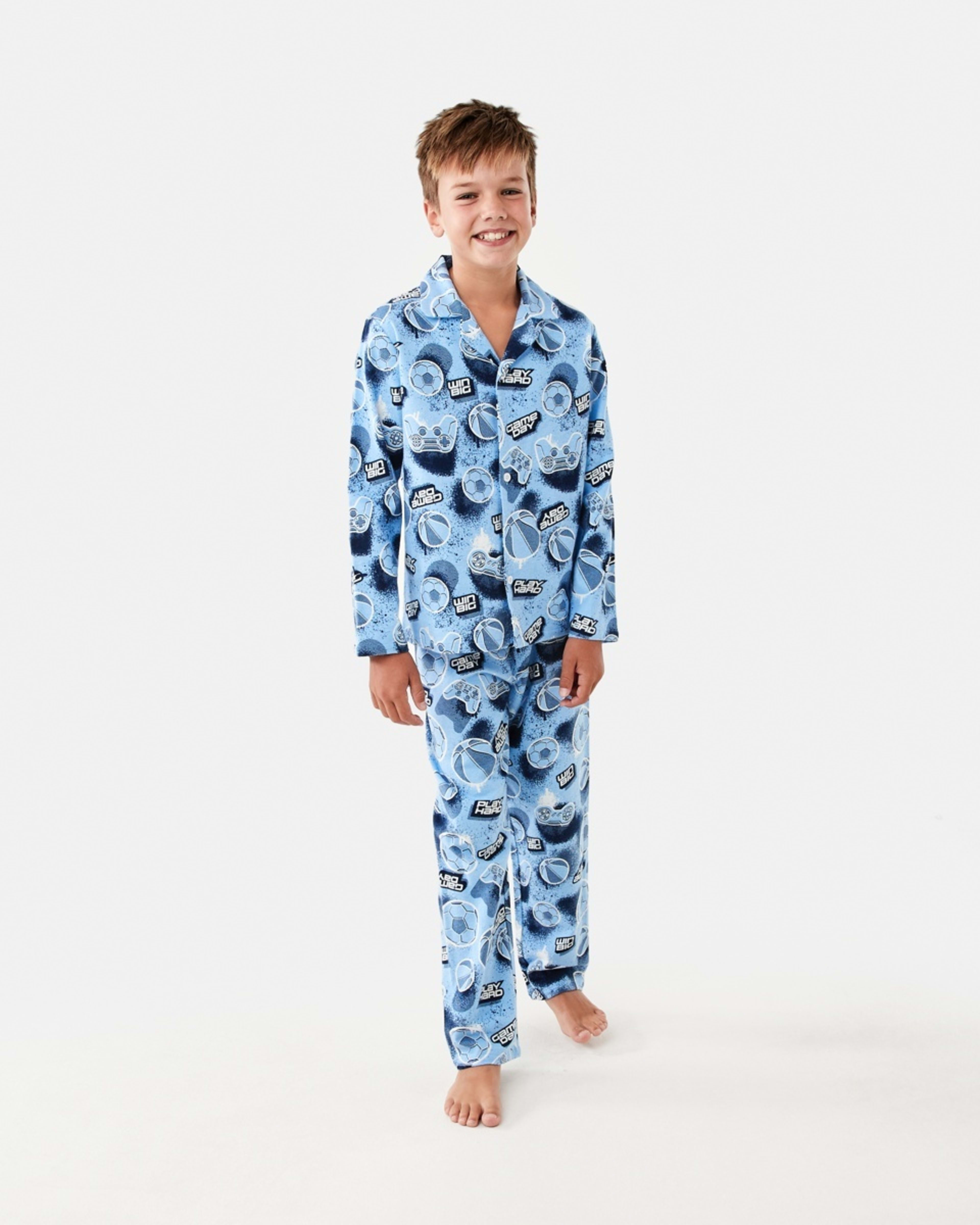 1 Flannelette Pyjama Set Game Day Blue