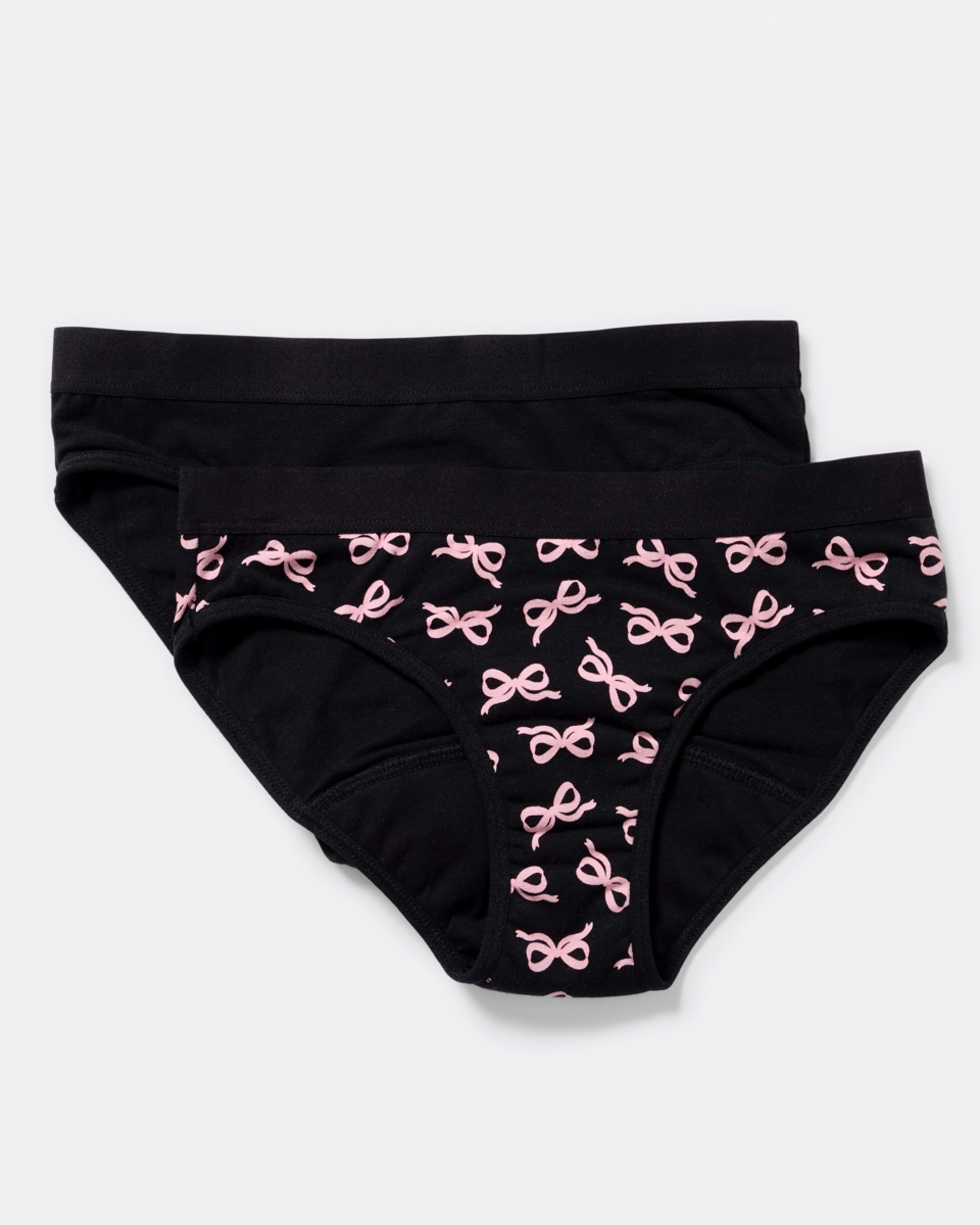 1 2 Pack Girls Period Briefs BLACK BOWS
