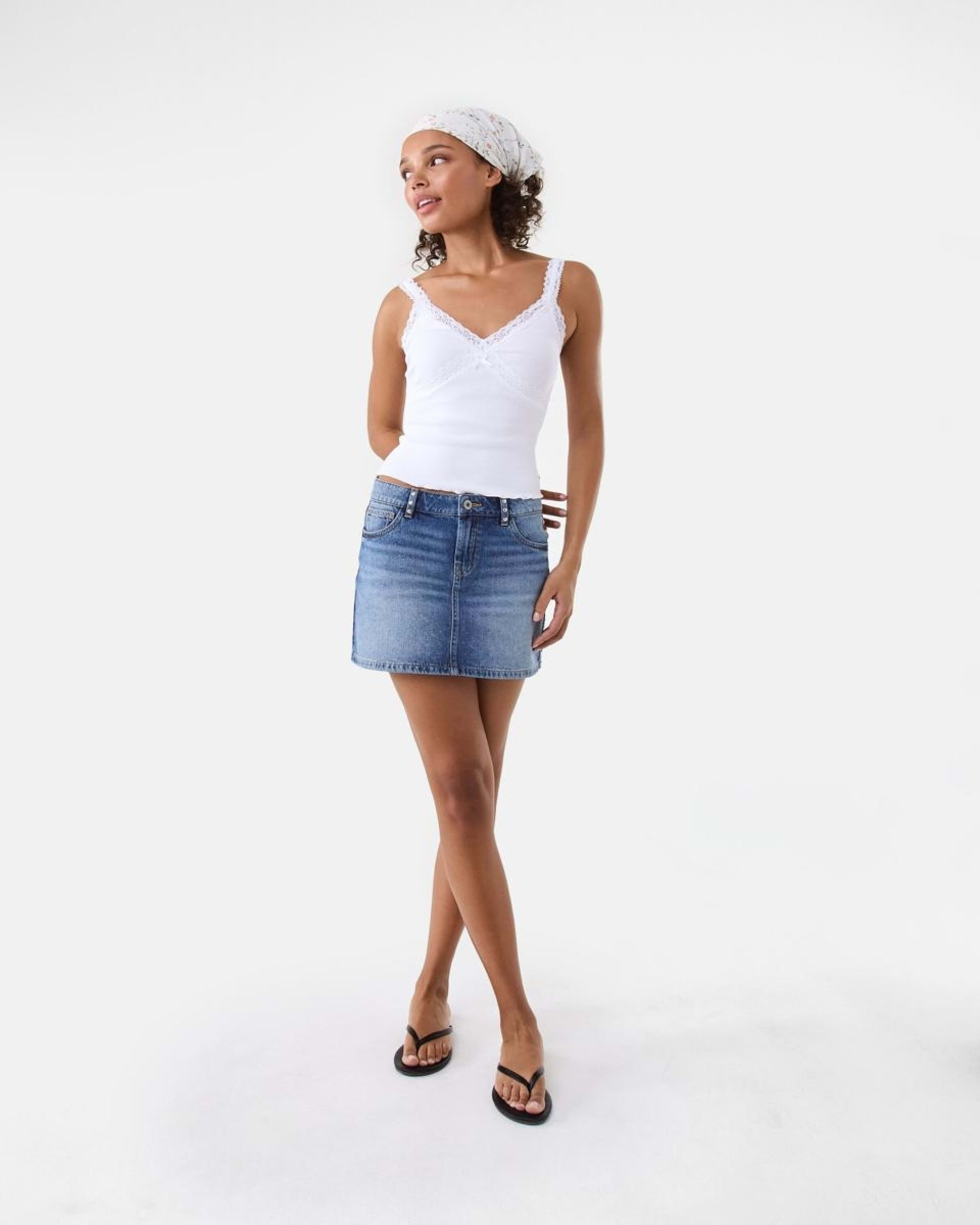 2 Star Studded Denim Mini Skirt Mid Wash, 2 of 9