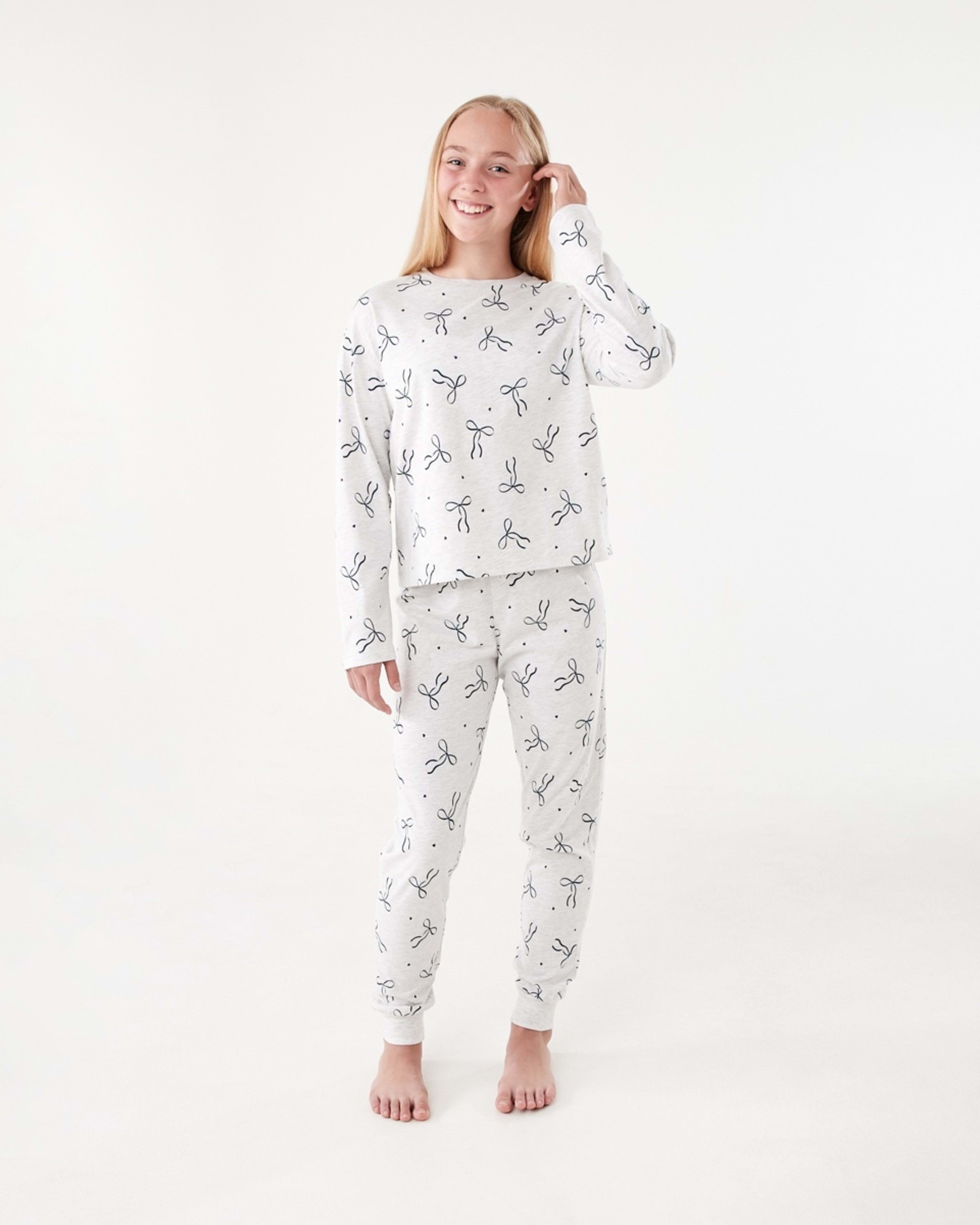 1 Long Sleeve Jersey Pyjama Set White Marle Bows