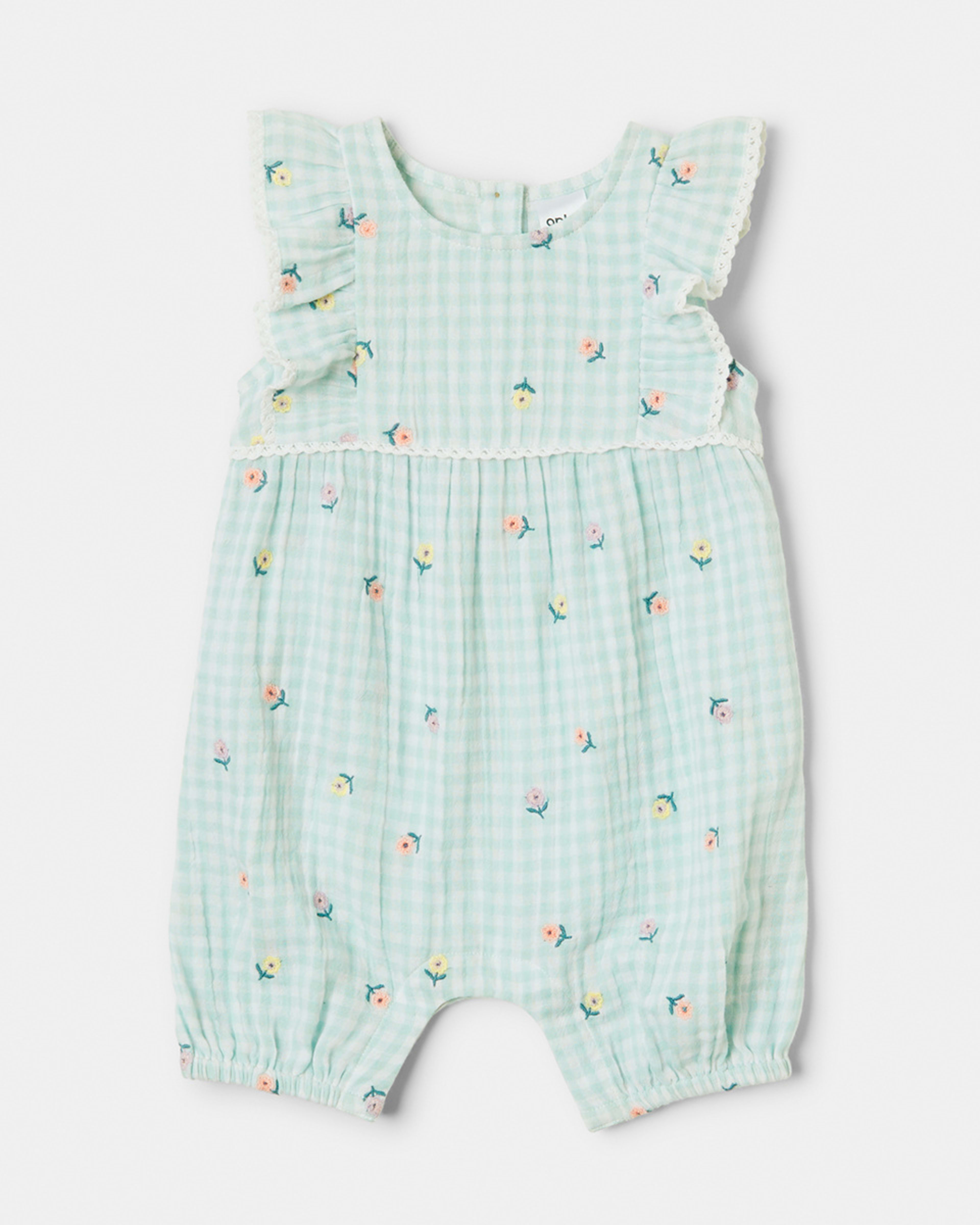 Gingham Embroidery Romper Kmart