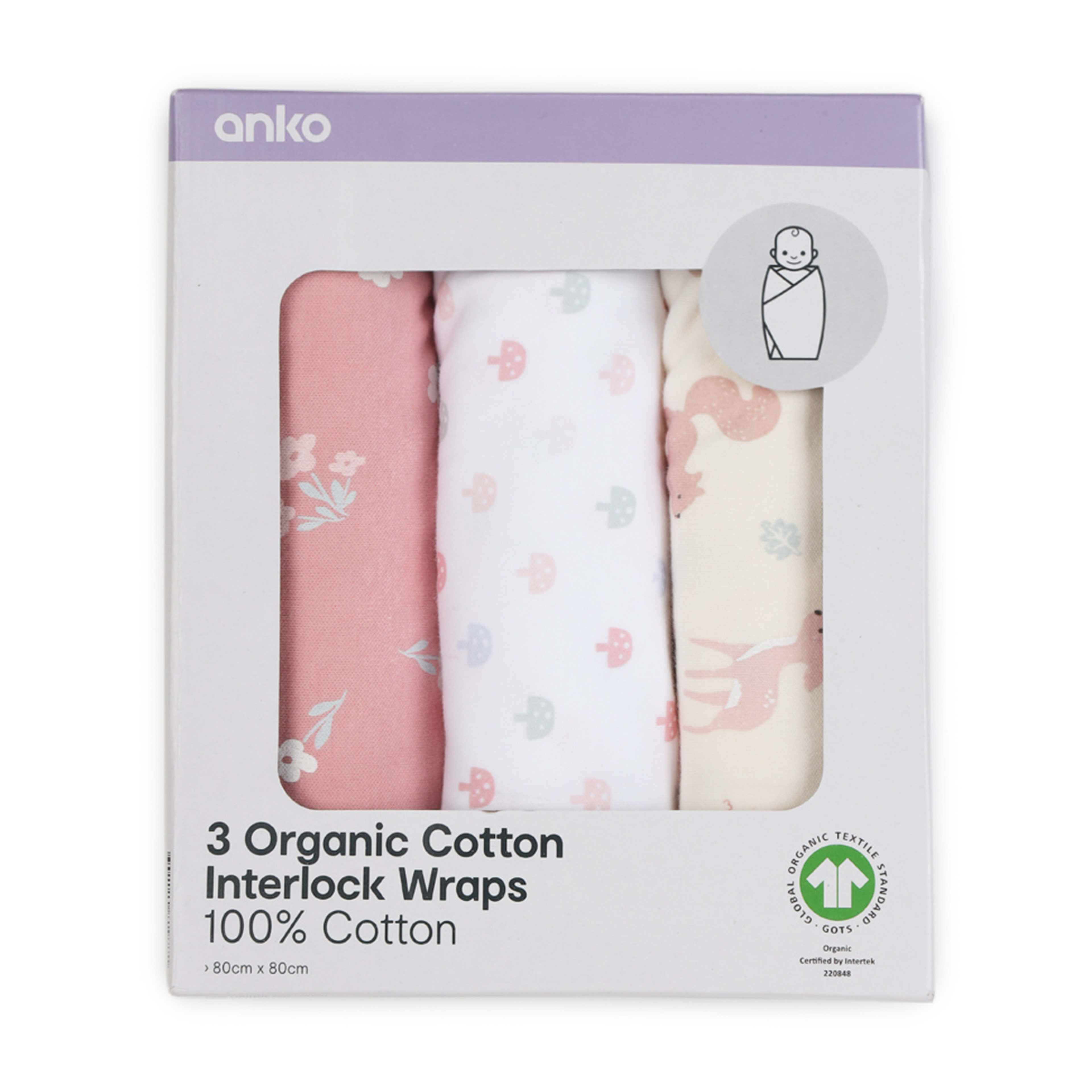 1 3 Pack Organic Cotton Interlock Wraps - Woodlands, 1 of 6