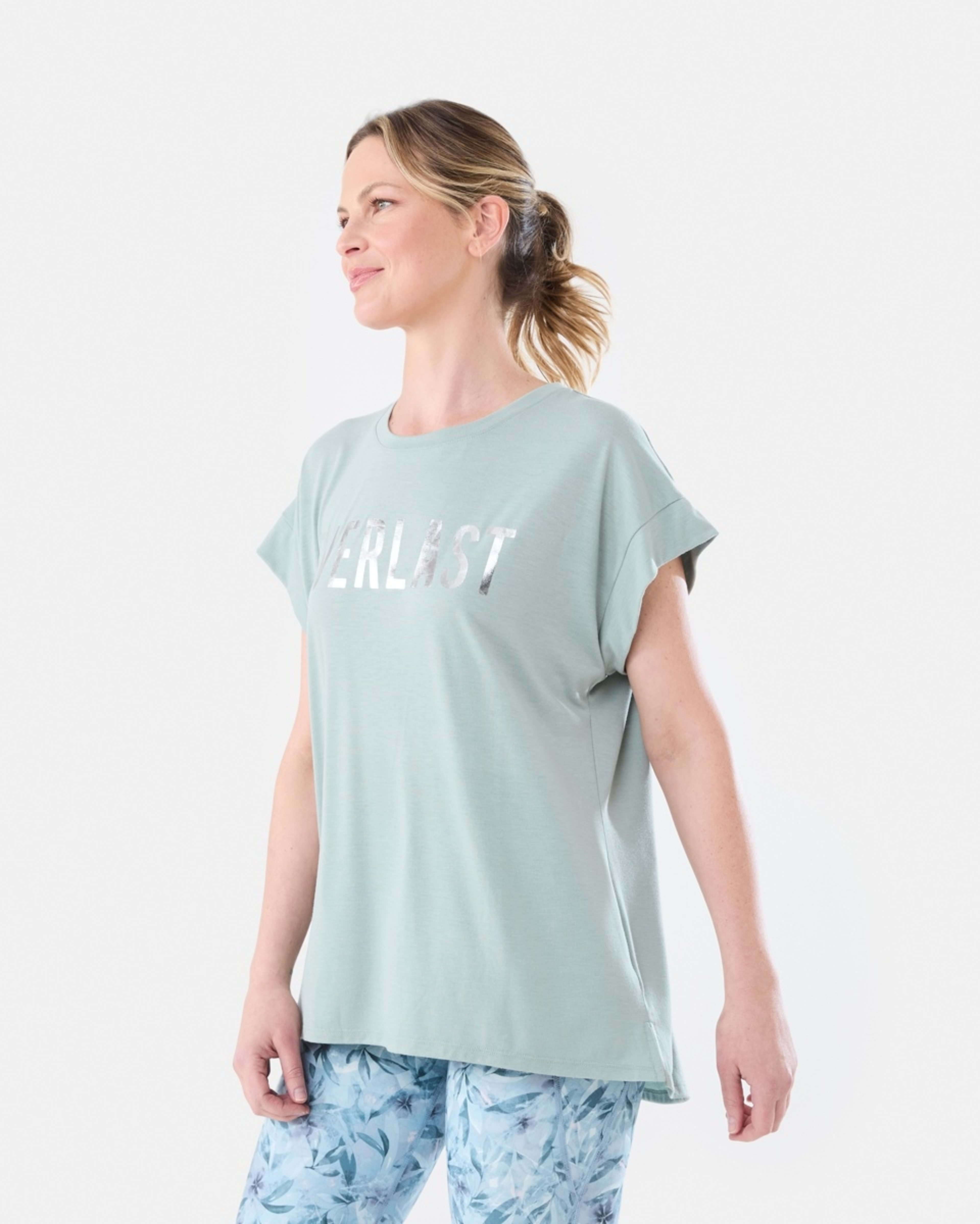 2 Everlast Womens Relaxed Longline T-shirt EVERLAST BLOCK LOGO SAGE GREEN, 2 of 5