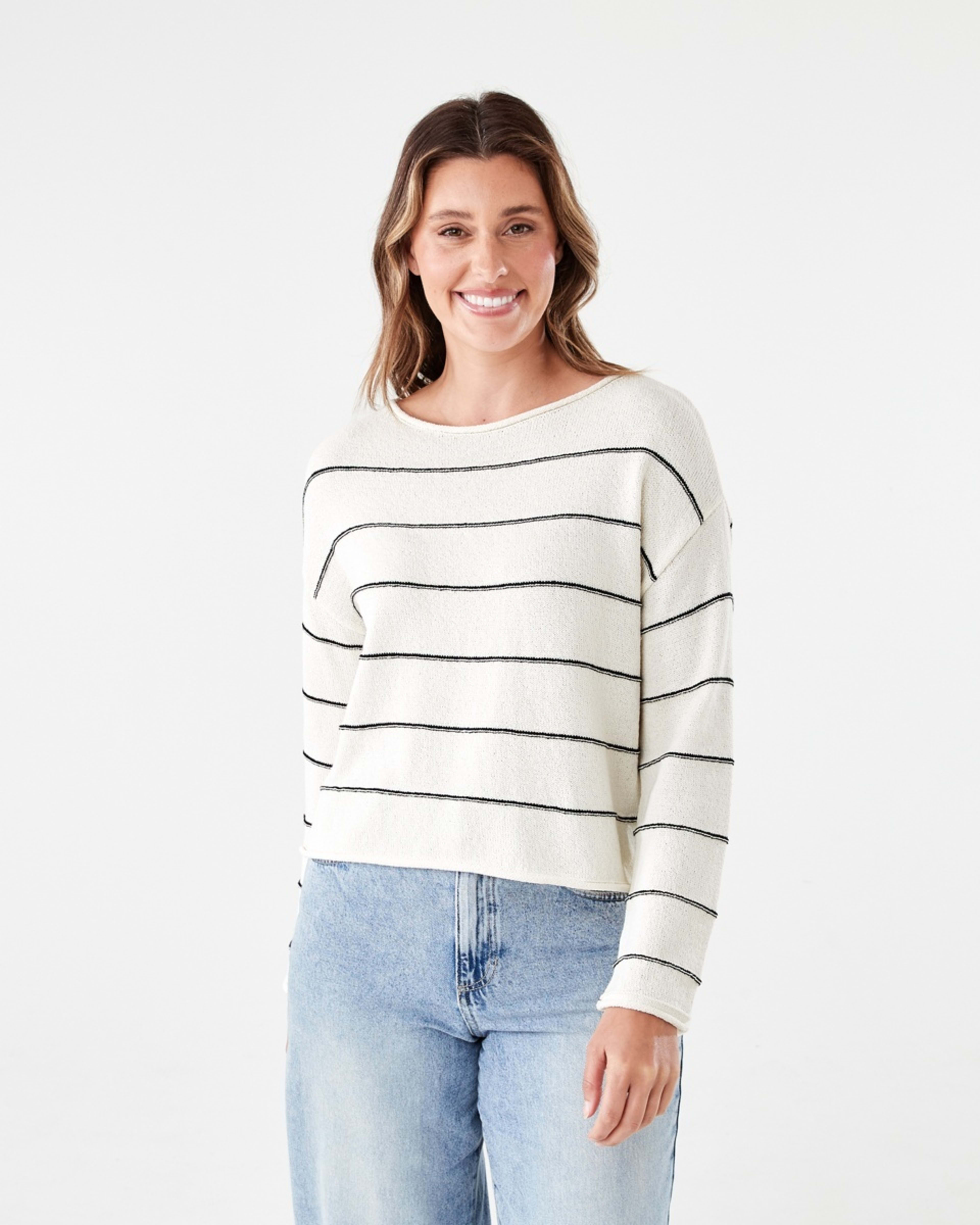 1 Boat Neck Pullover FINE STRIPE NATURAL BEIGE