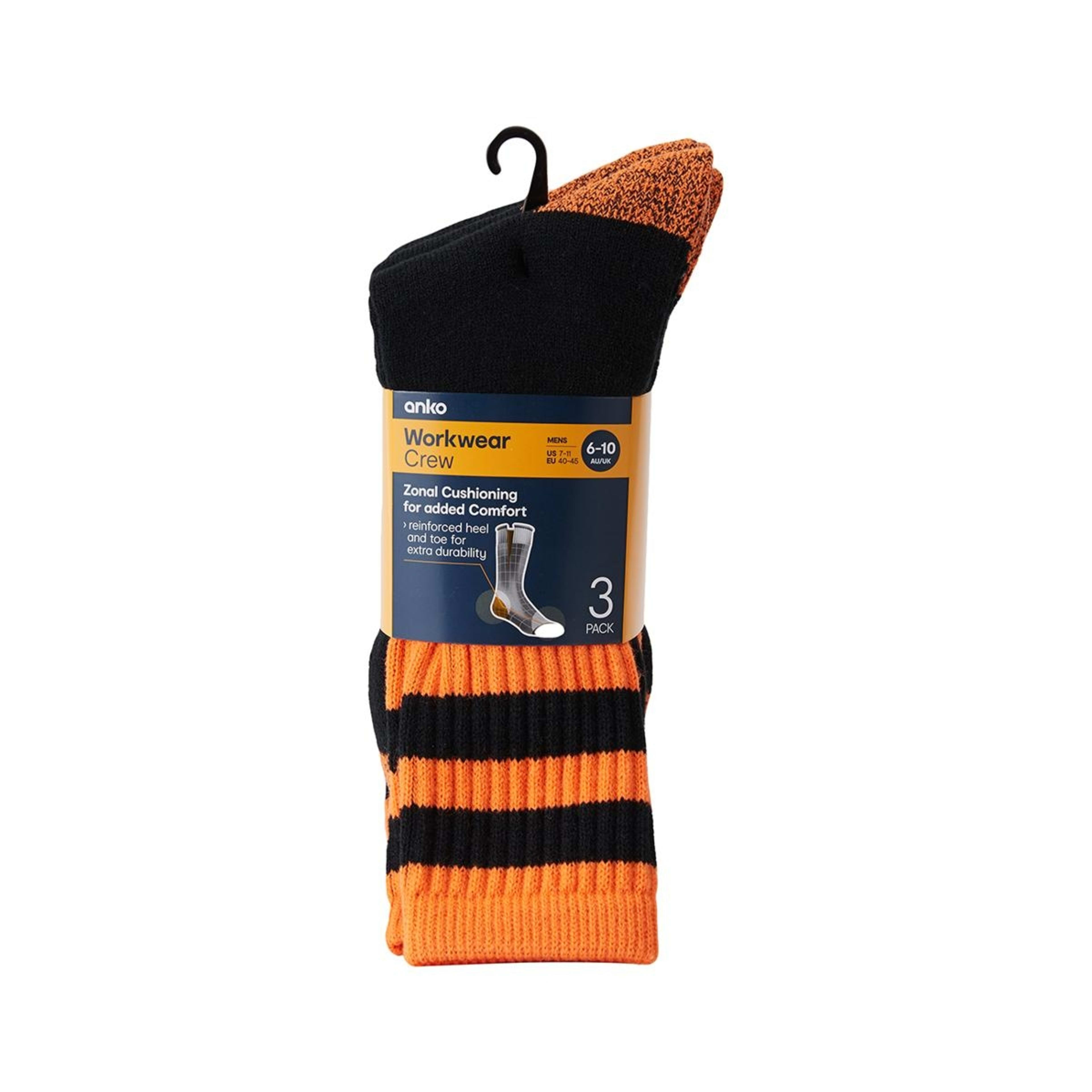 3 3 Pack Heavy Duty Work Socks Black Orange, 3 of 3