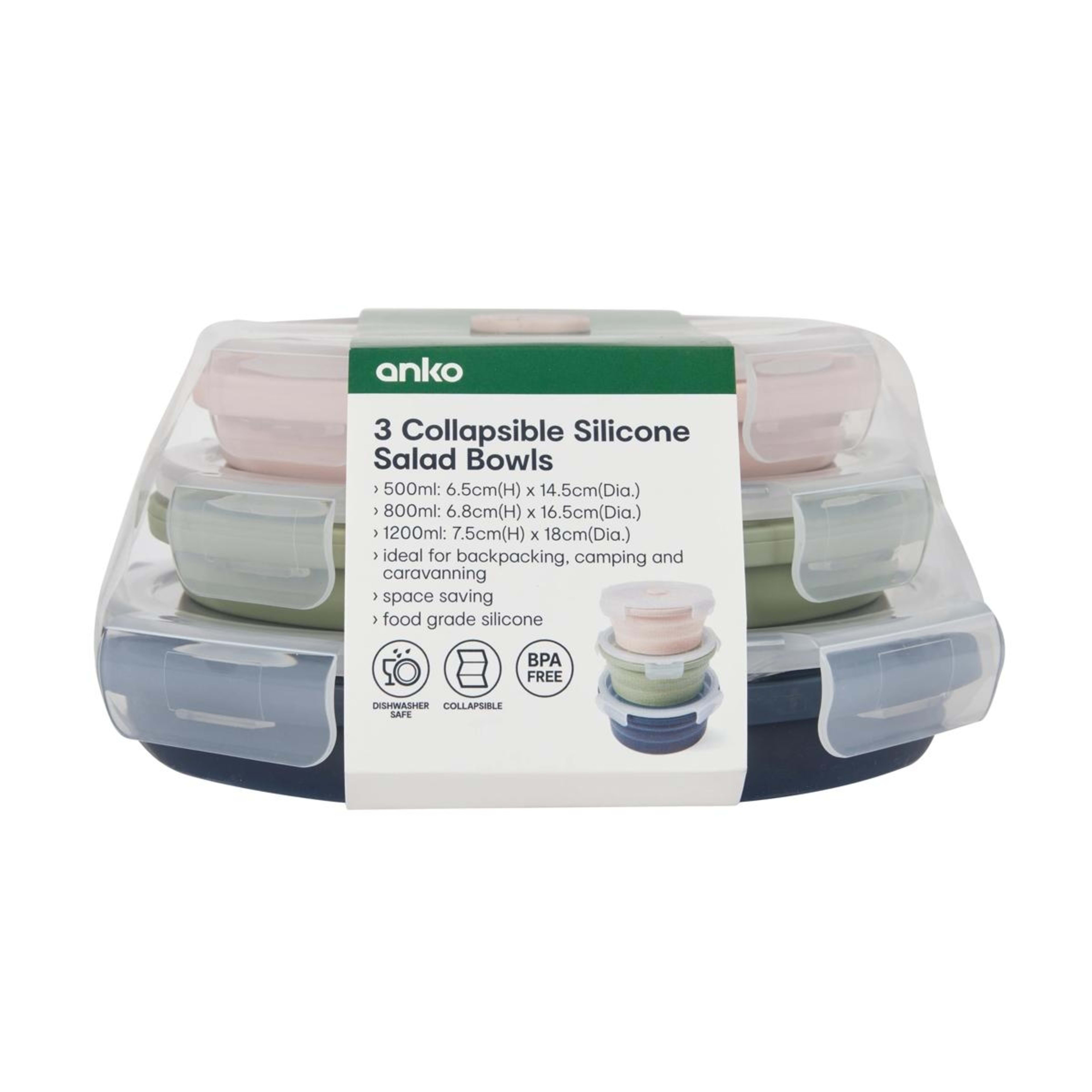 8 3 Piece Silicone Collapsible Salad Bowls, 8 of 10