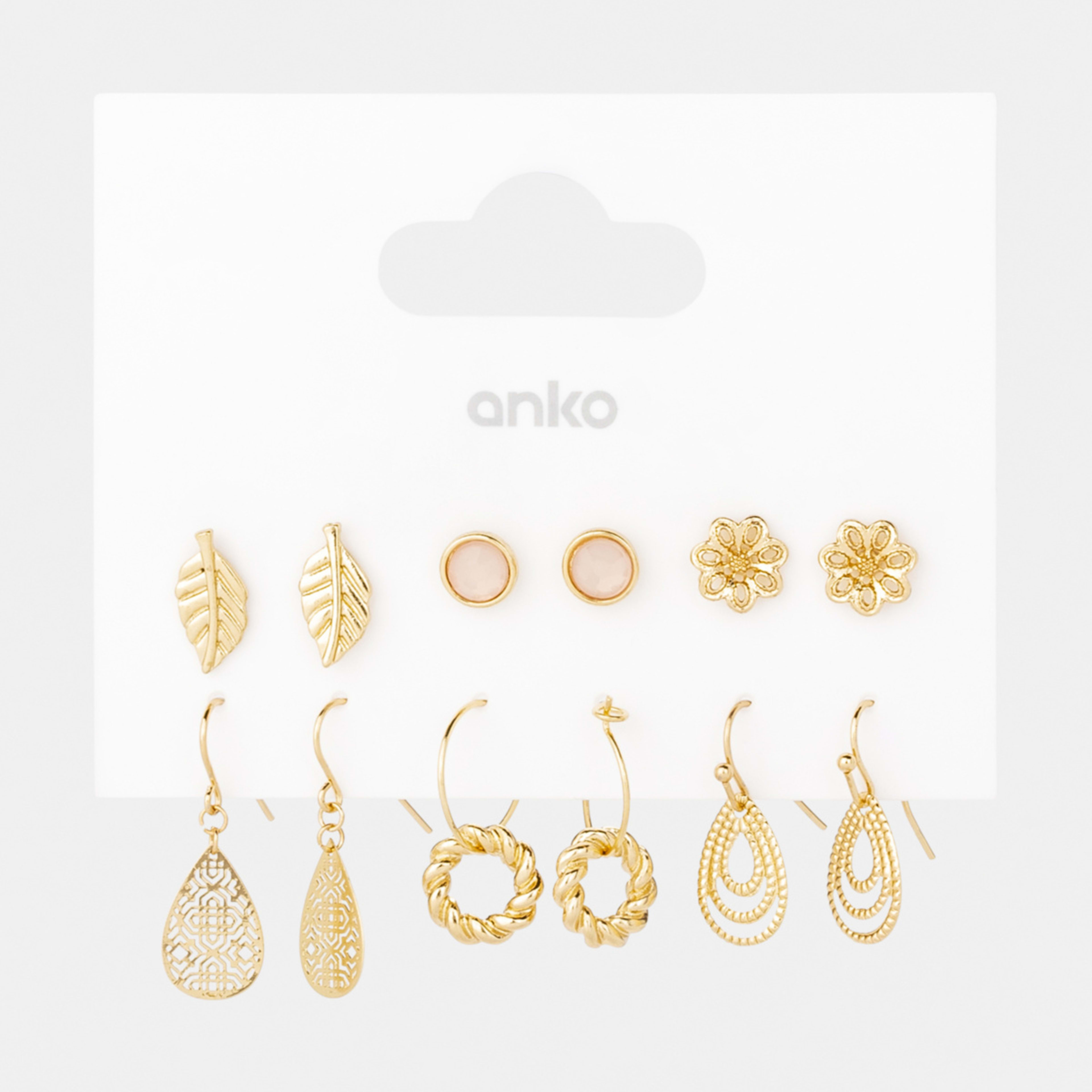 6 Pack Stud and Drop Earrings Gold Tone Kmart