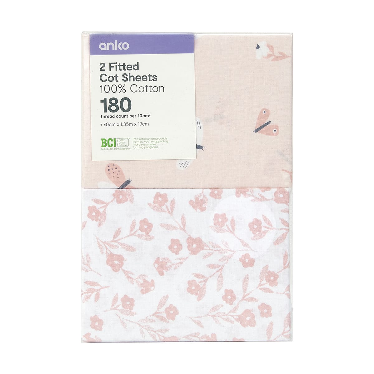2 Pack Fitted Cotton Cot Sheets Butterfly Kmart