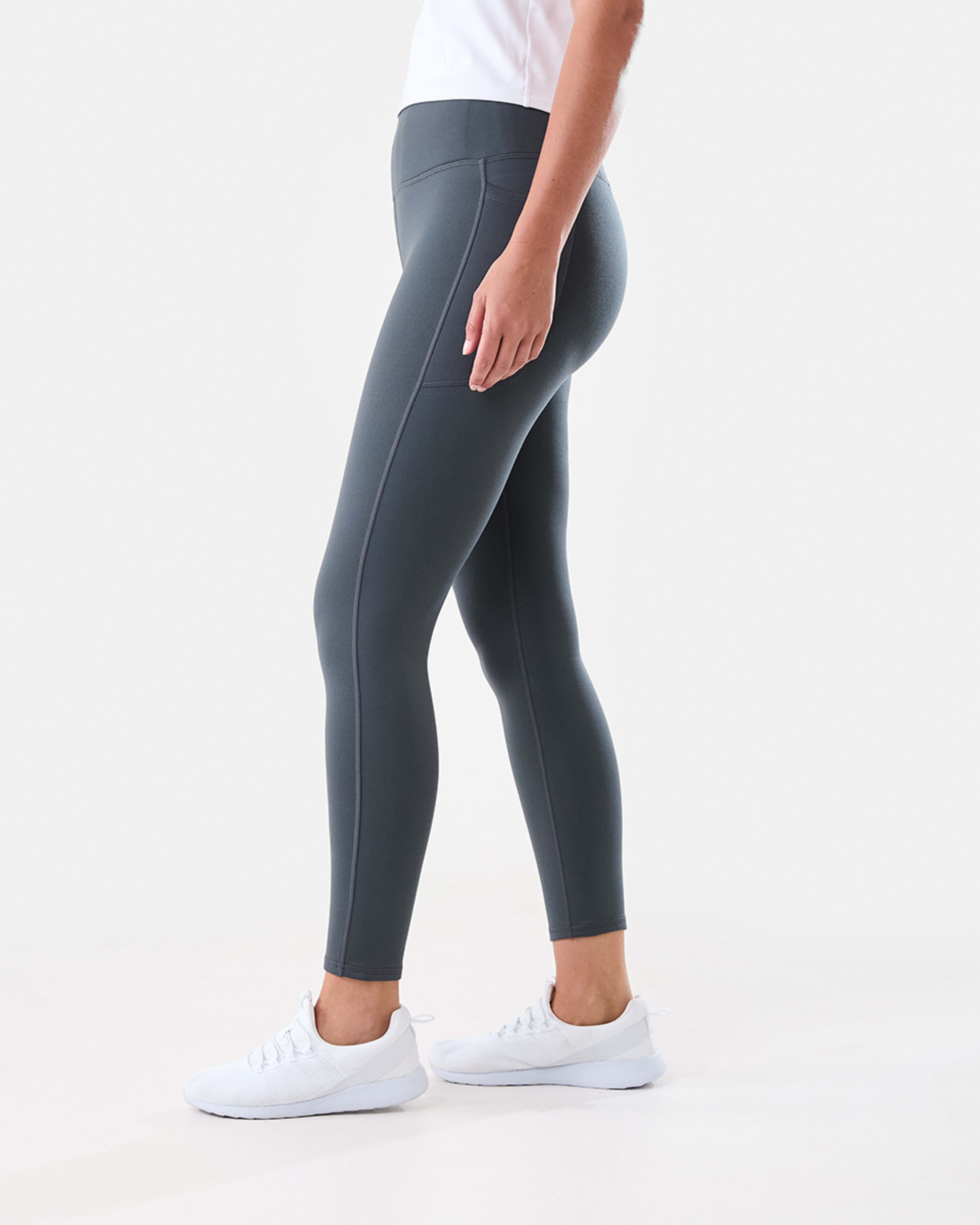 2 Active Womens Full Length Fleece Leggings HARMONY GREY, 2 of 5