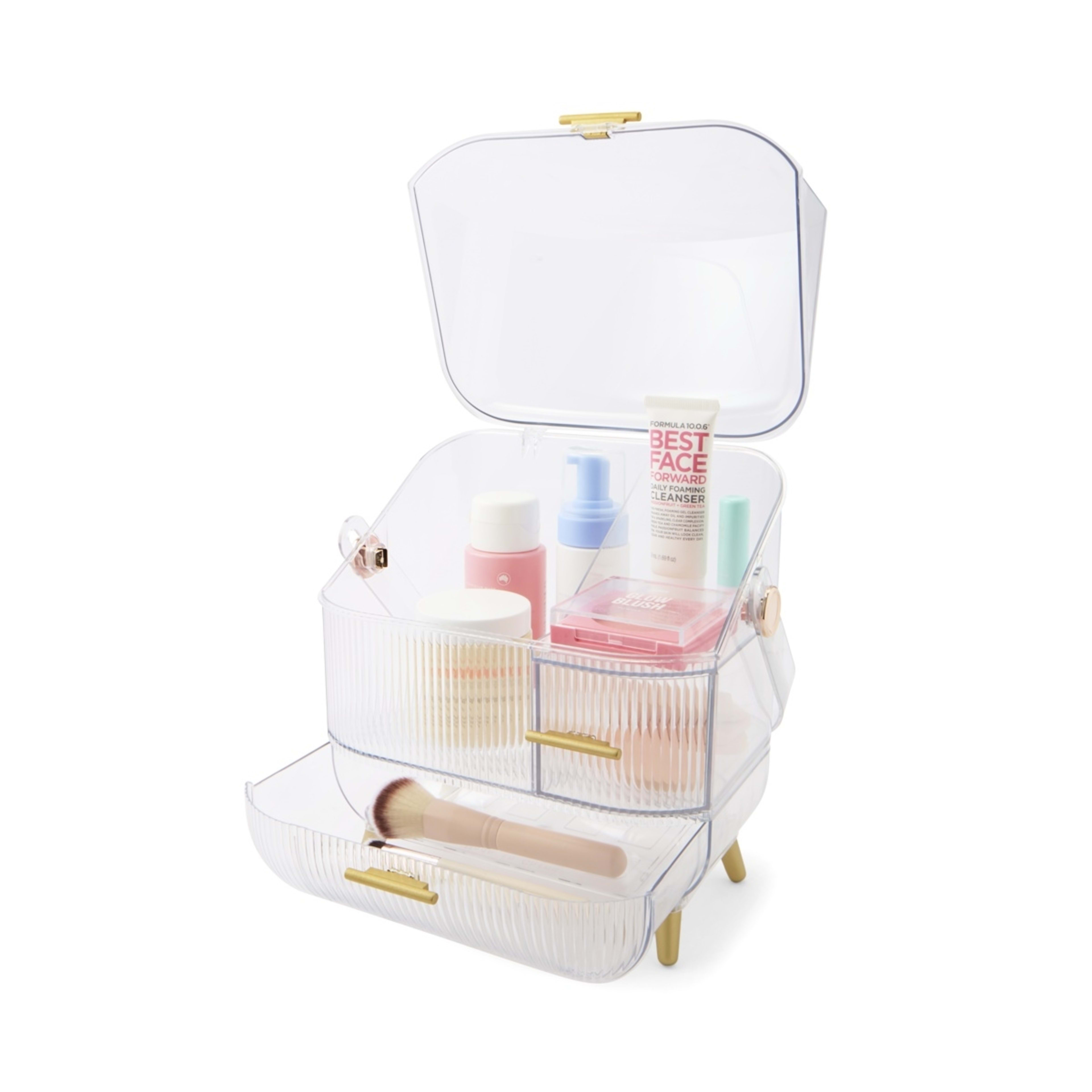 2 Cosmetic Organiser with Drawer - Clear, 2 of 10