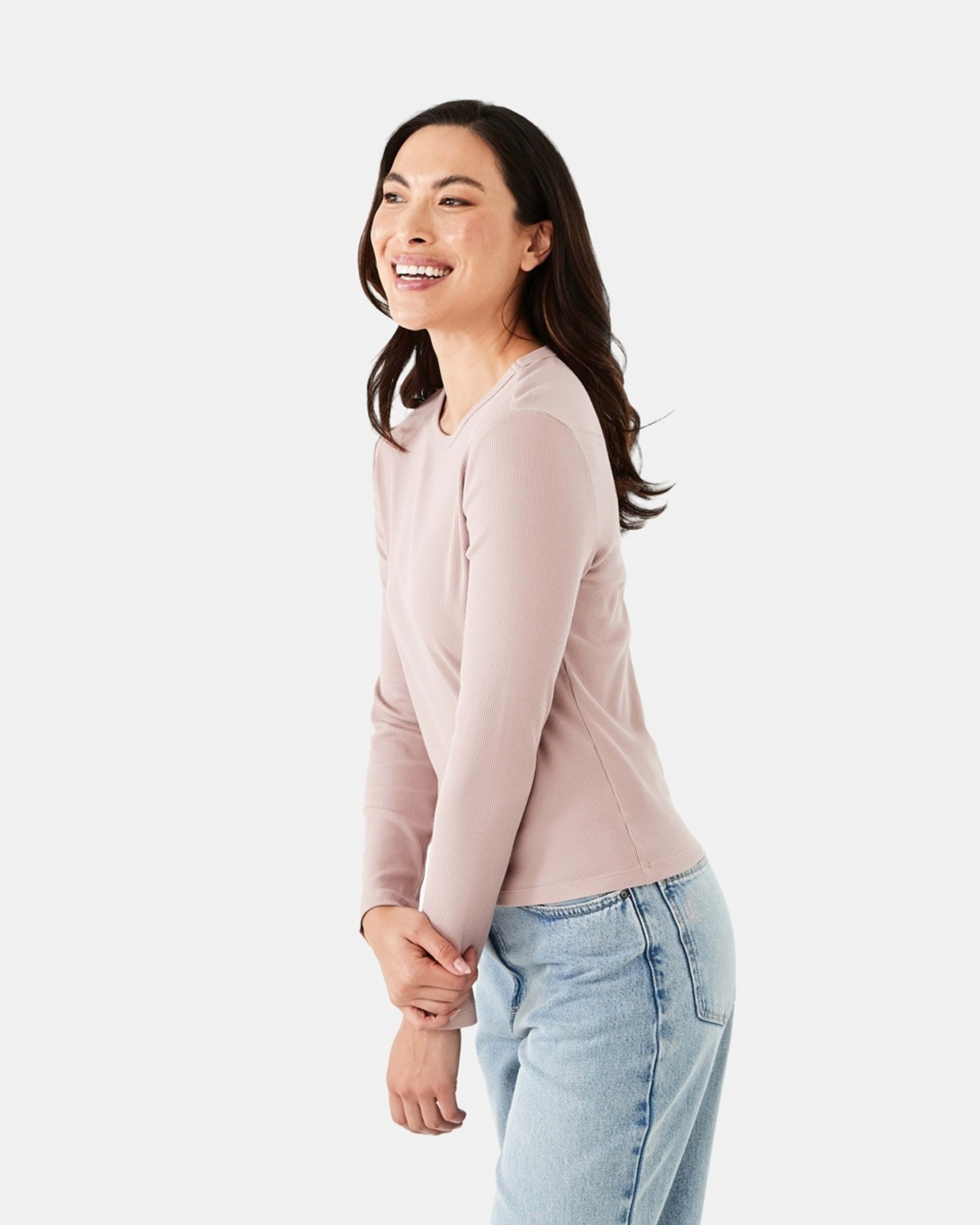3 Long Sleeve Rib Crew T-shirt Modest Pnk, 3 of 6