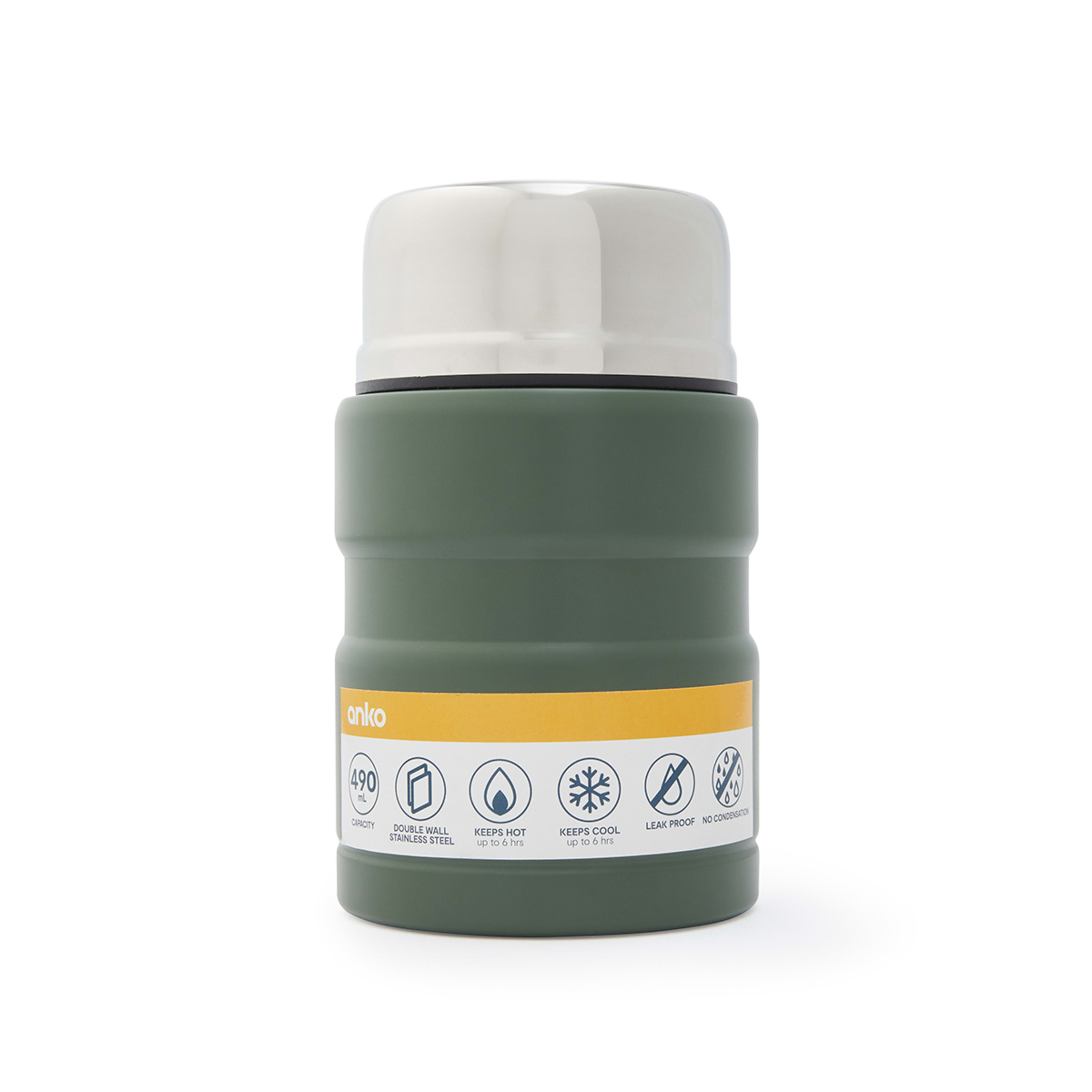 490ml Olive Food Flask with Spoon Kmart