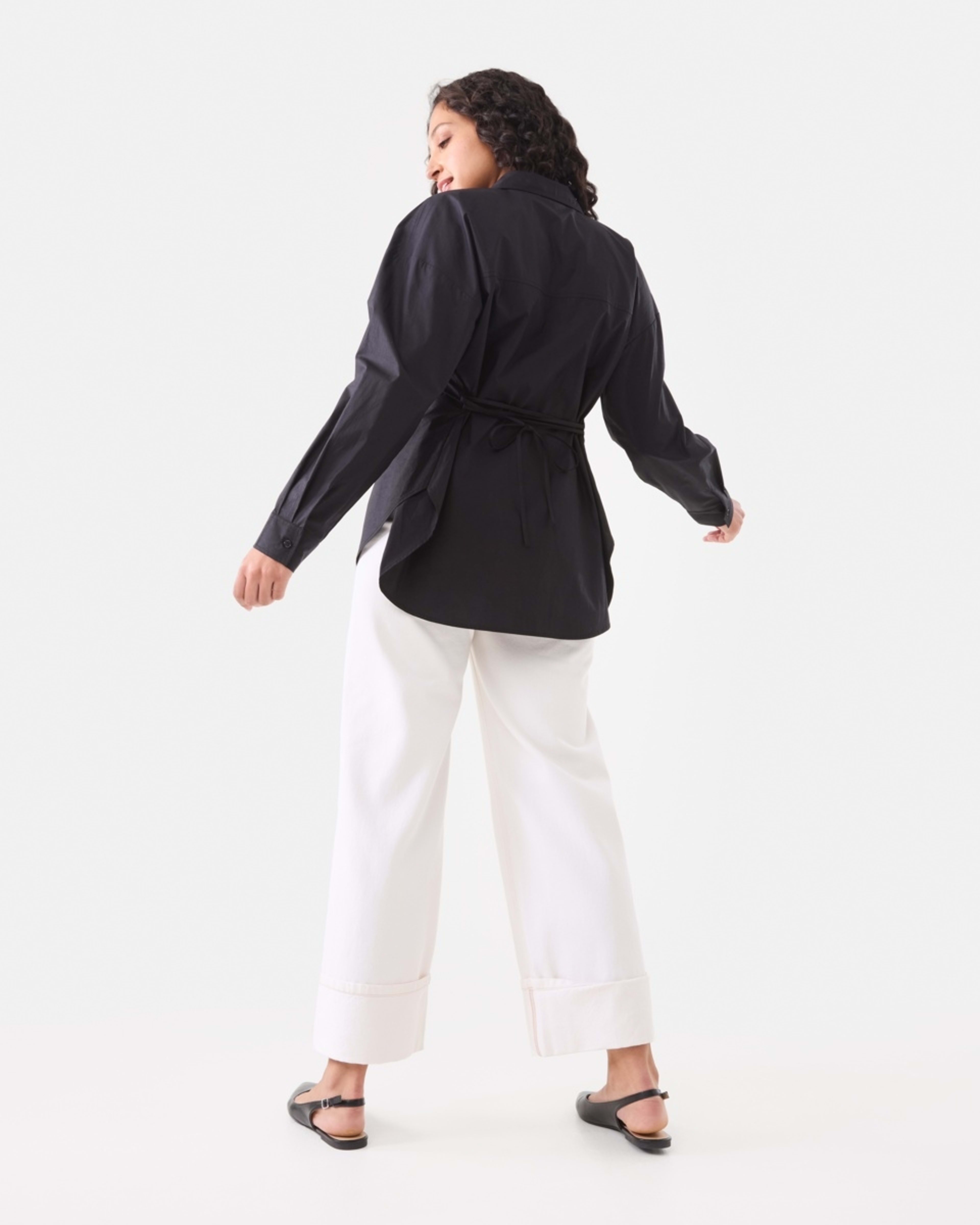 4 Long Sleeve Tie Back Detail Shirt Black, 4 of 7