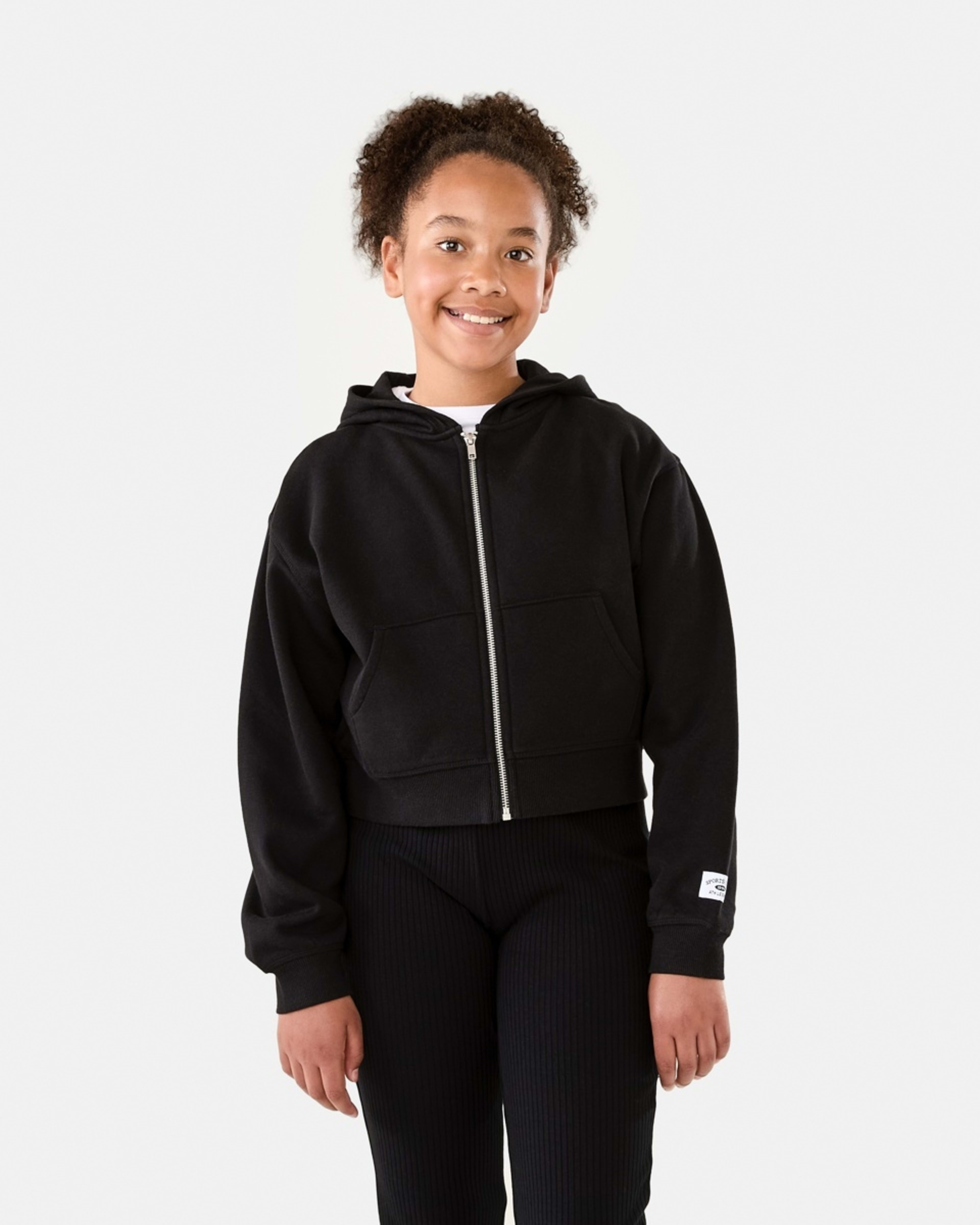 1 Cropped Zip Through Hoodie Black, 1 of 10