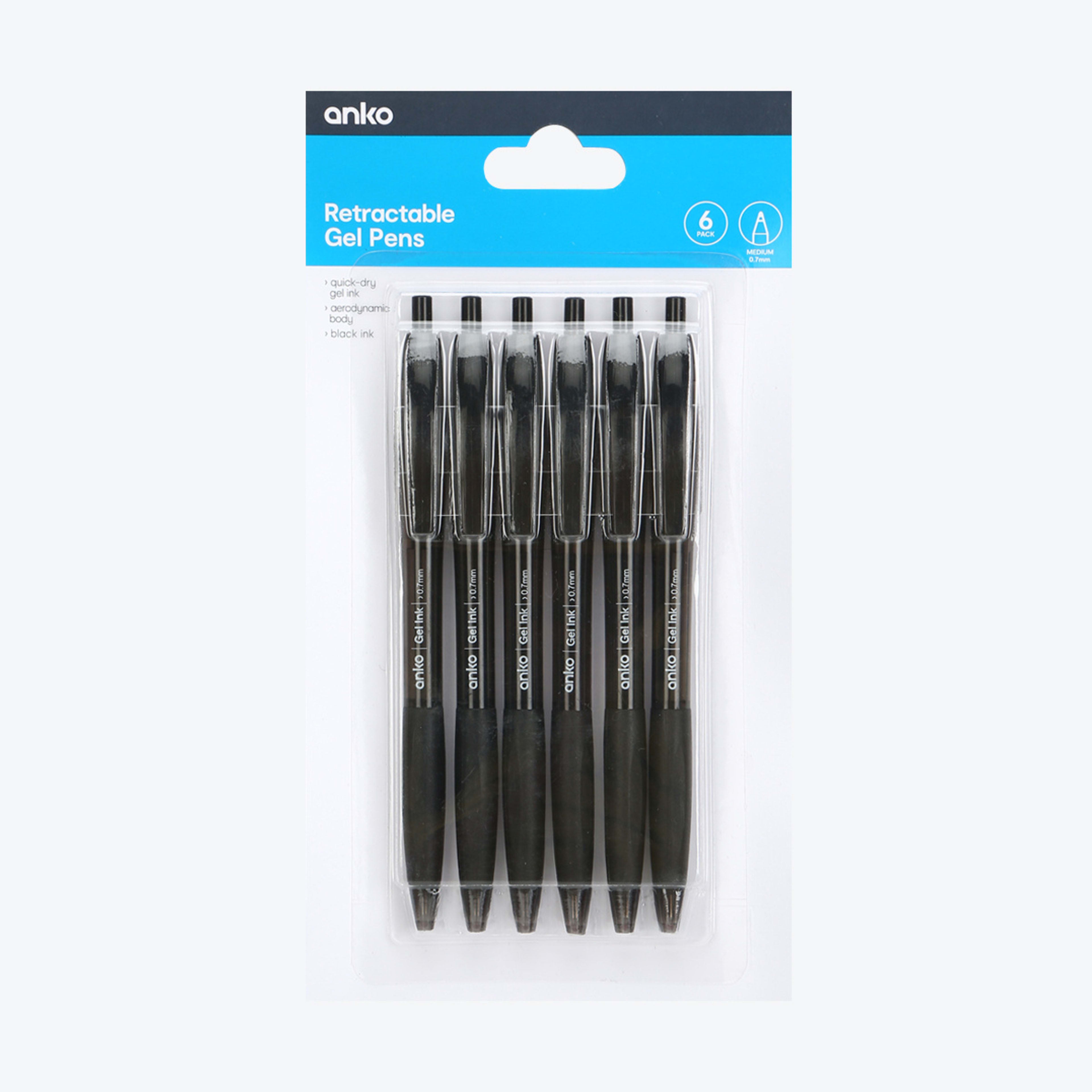 6 Pack Retractable Gel Pens Black Kmart