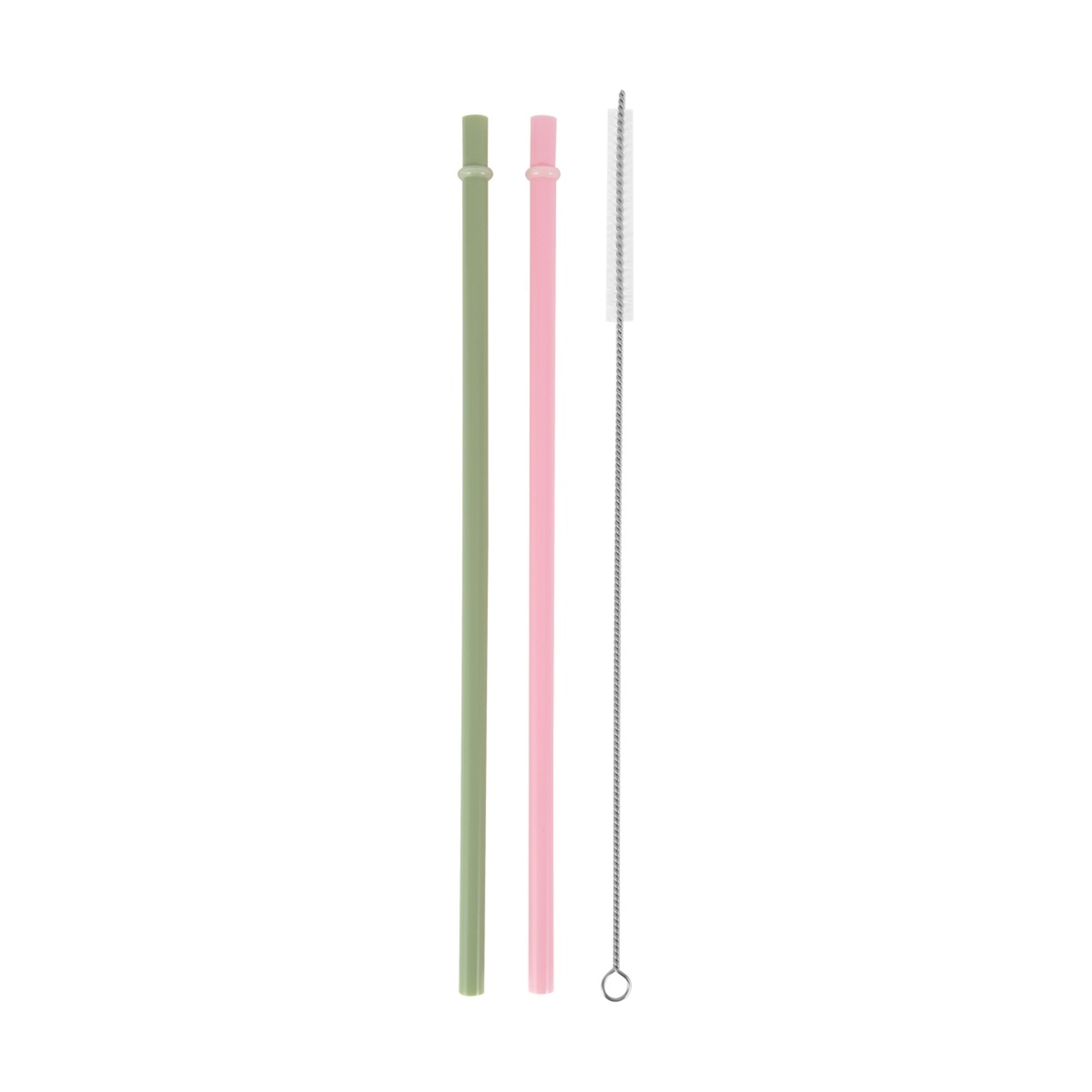 1 2 Pack Pink and Sage Drink Bottle Straws with Brush