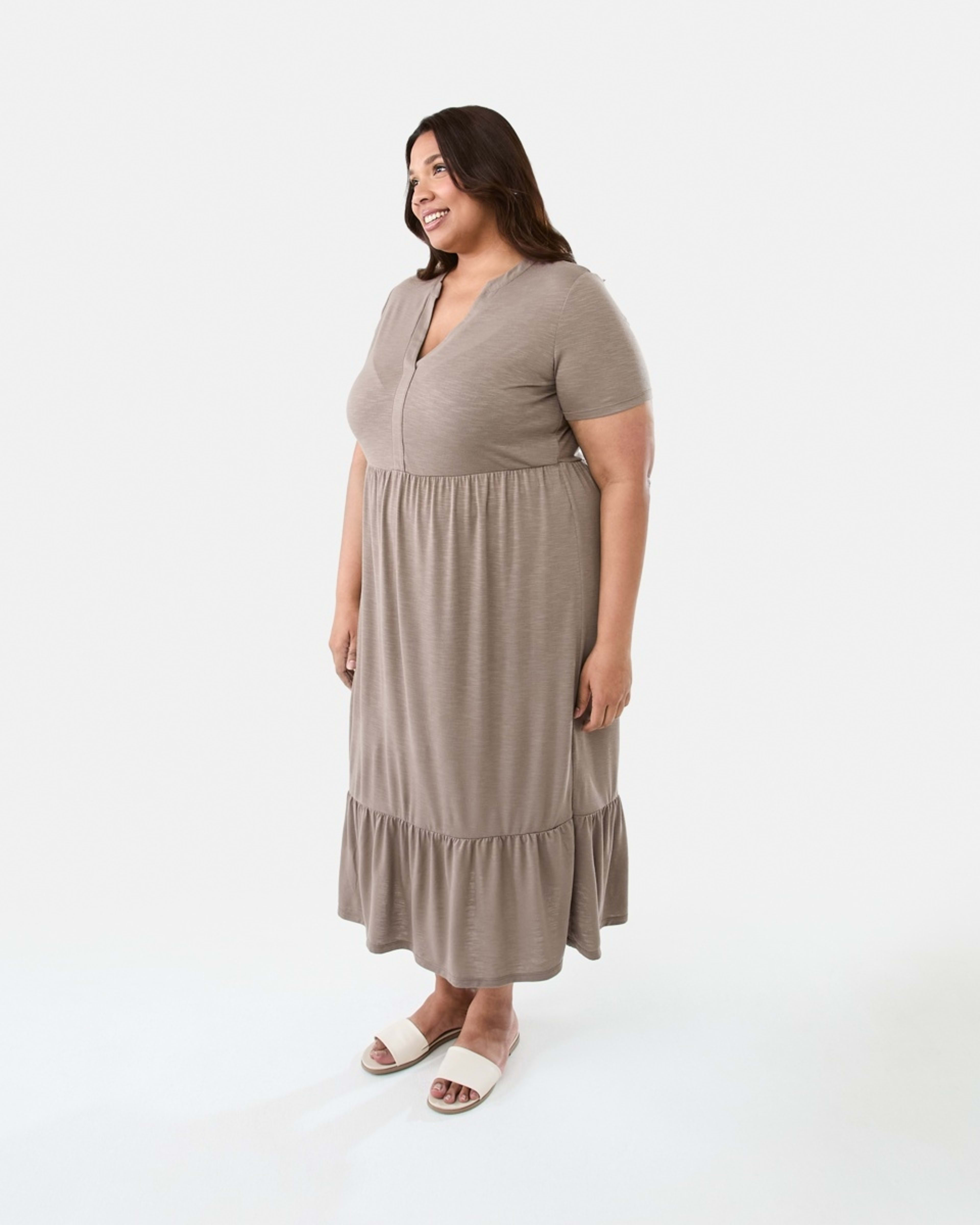 2 Curve Short Sleeve Jersey Midi Dress Taupe Brn, 2 of 7