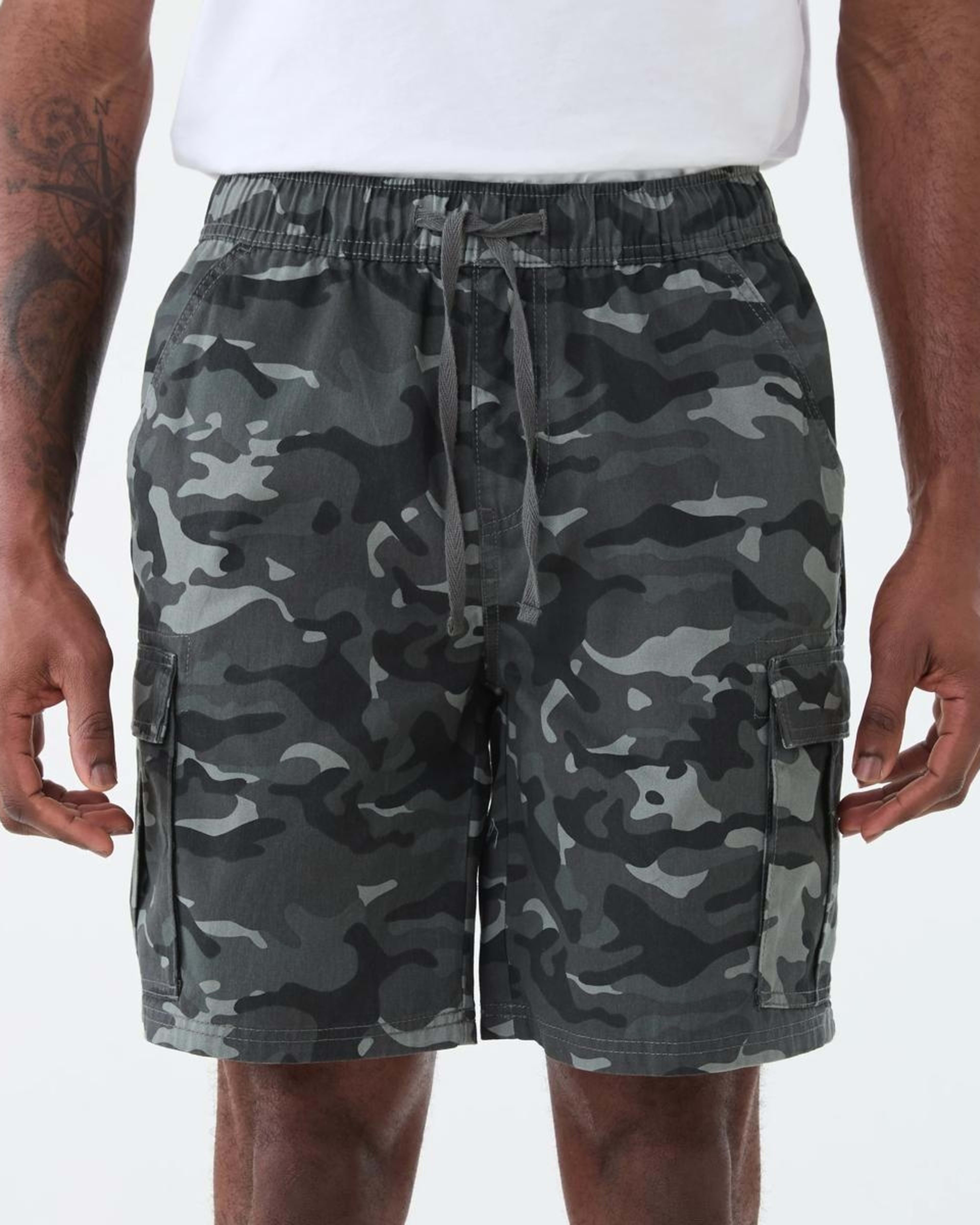 1 Elastic Waist Cargo Shorts URBAN CAMO ENDLESS GREY