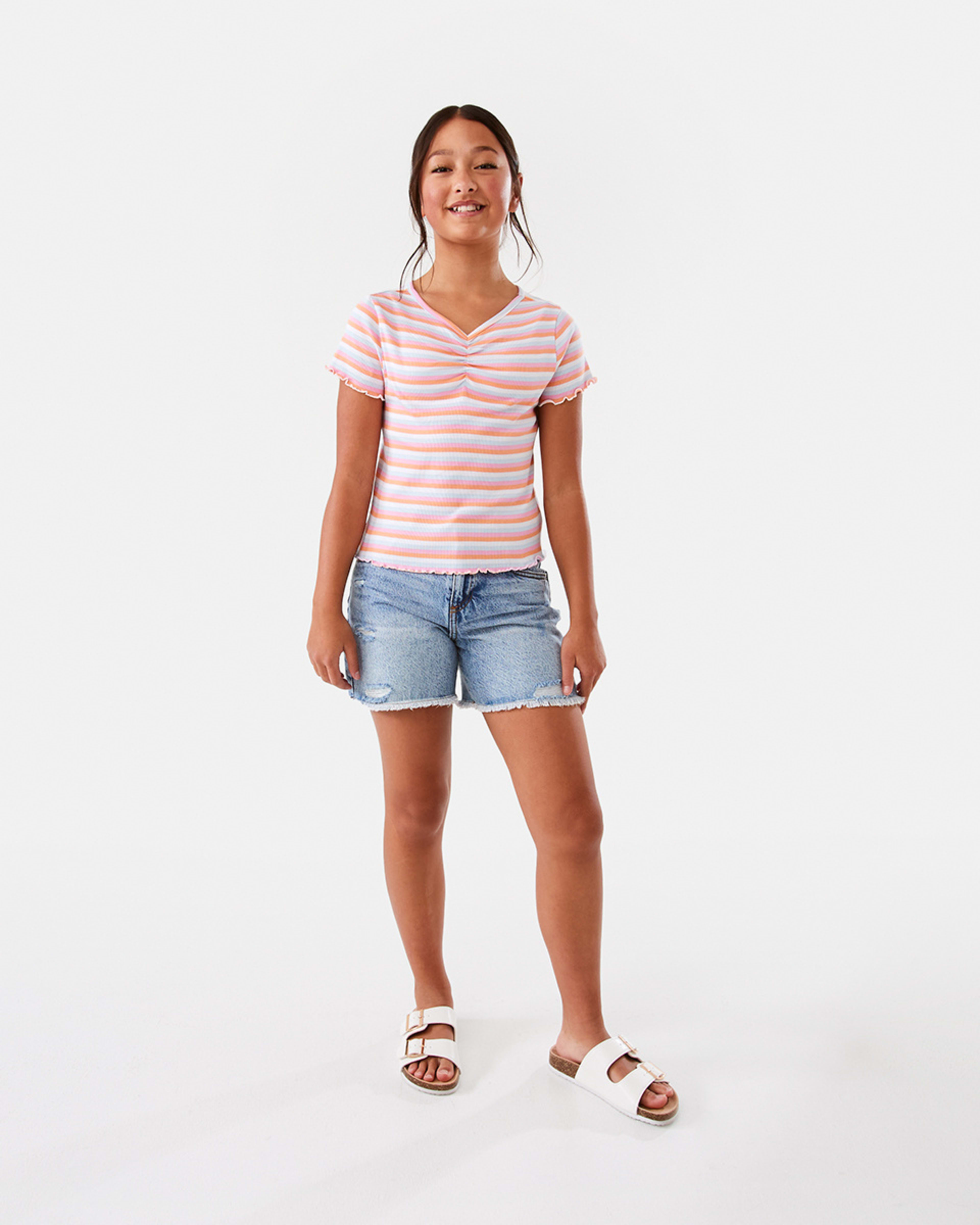 7 Ruched V-Neck Top Strpe Mlti, 7 of 10