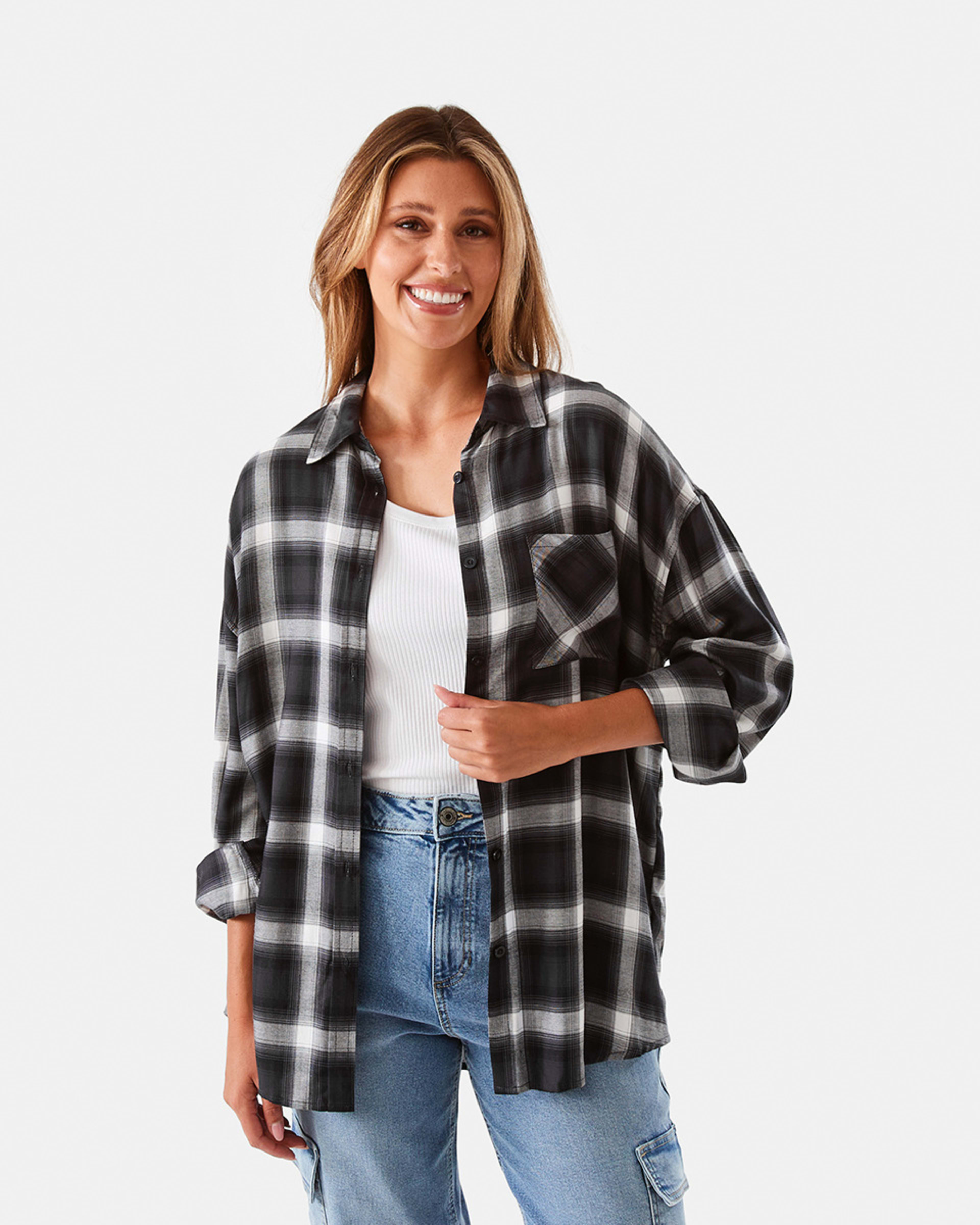 1 Long Sleeve Boyfriend Shirt Nvy Chk, 1 of 8