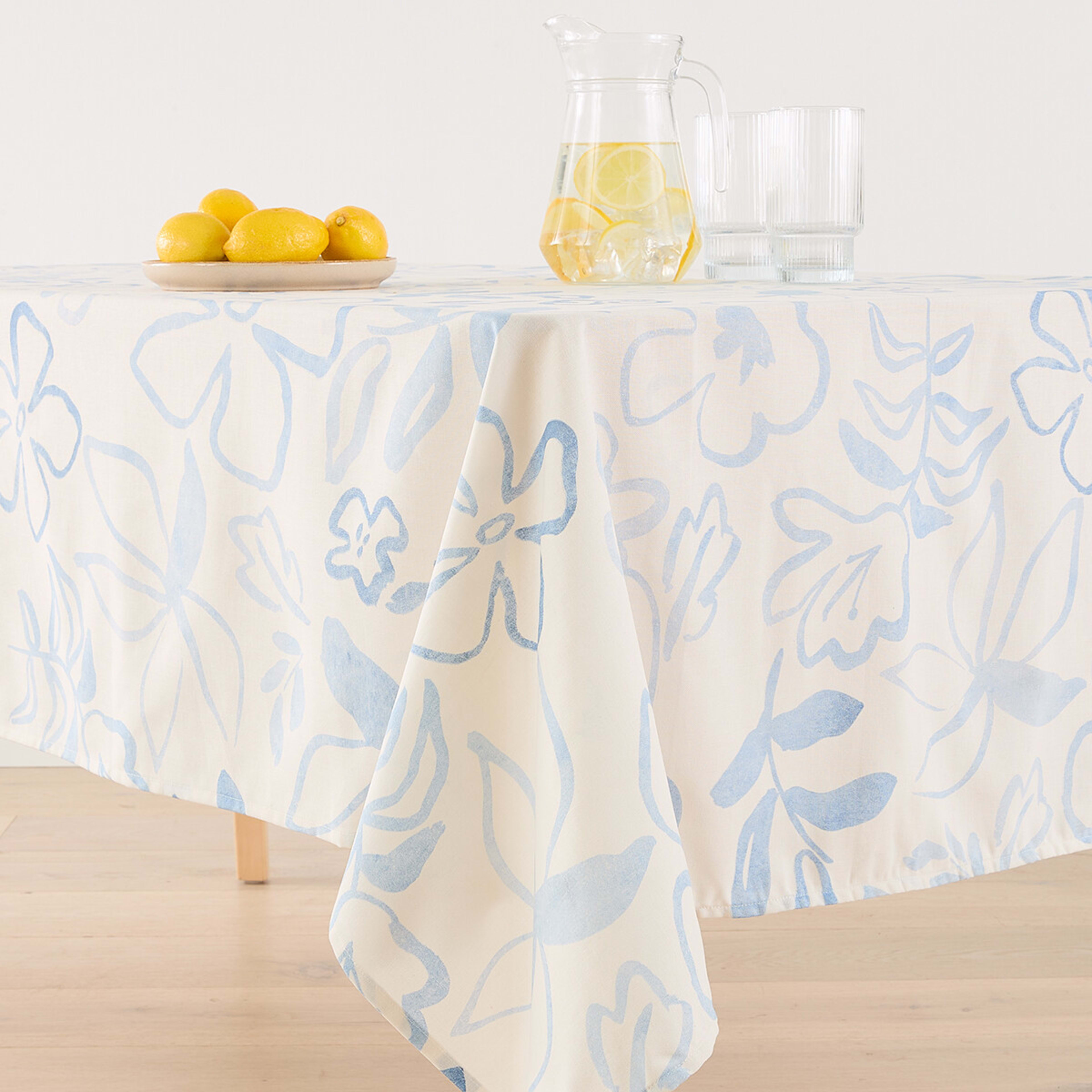 1 Blue Floral Printed Tablecloth, 1 of 5