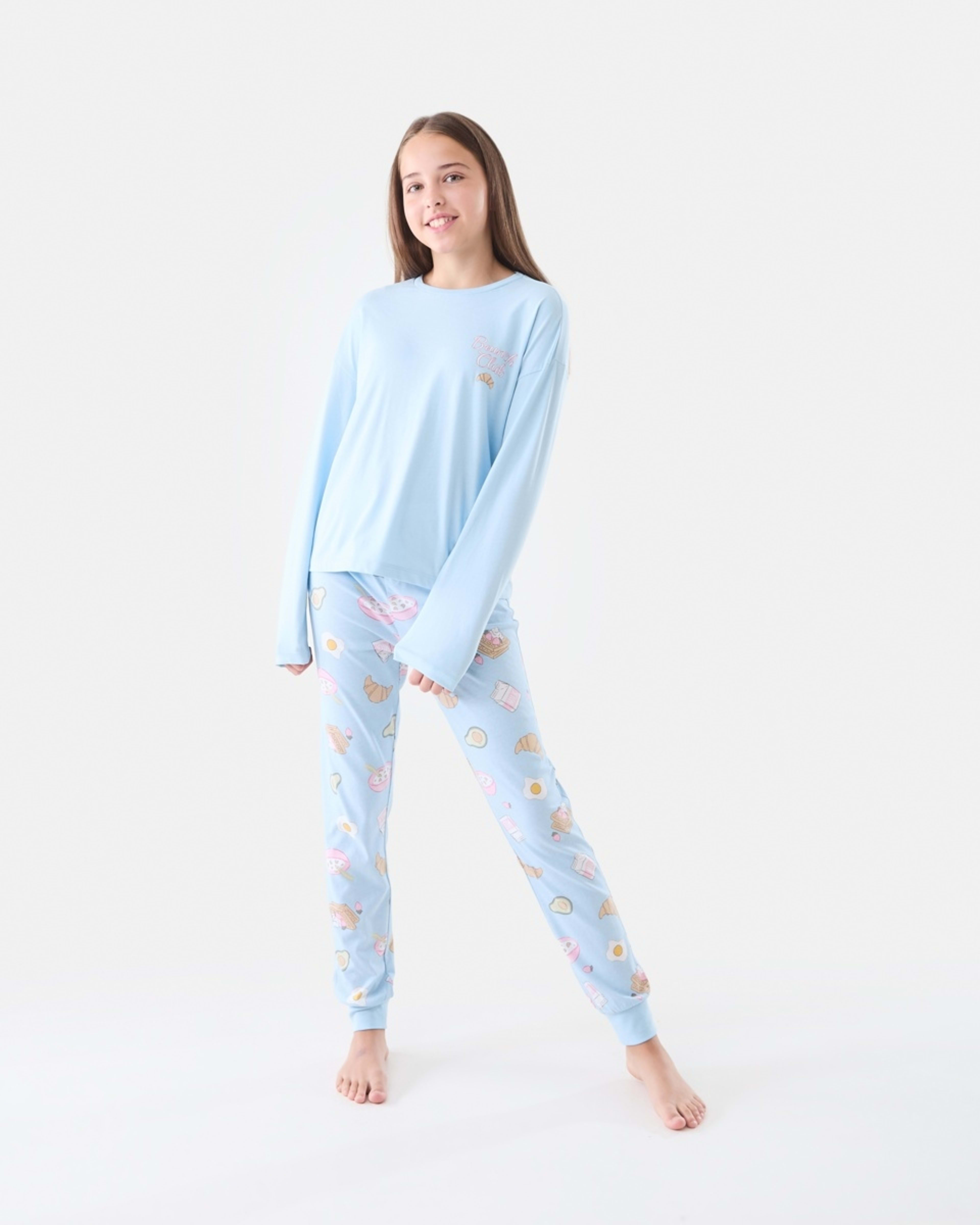 1 Long Sleeve Jersey Pyjama Set Brunch Club Blue, 1 of 6