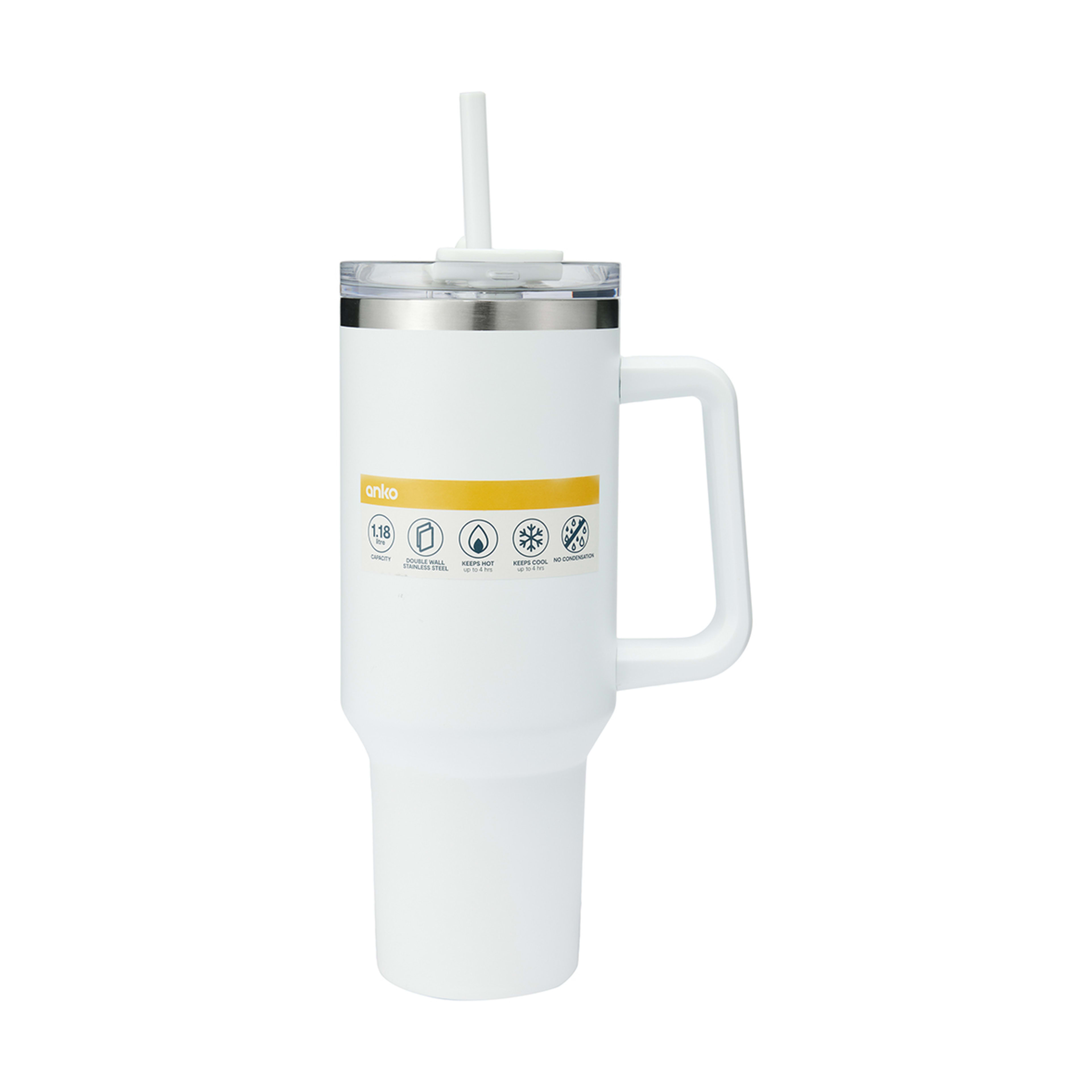 10 1.18L White Jumbo Tumbler with Handle, 10 of 10