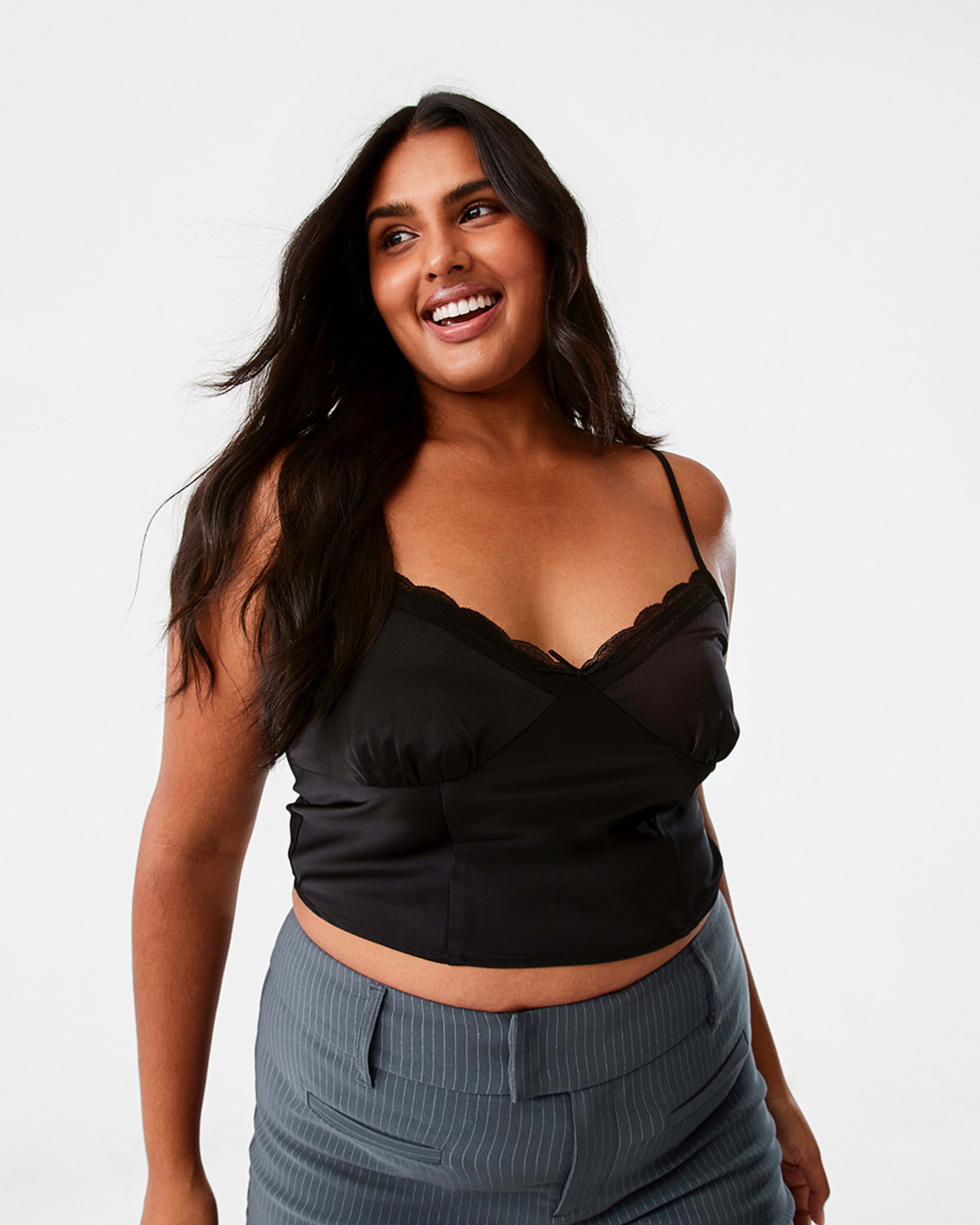 Sleeveless Lace Trim Satin Top Kmart NZ